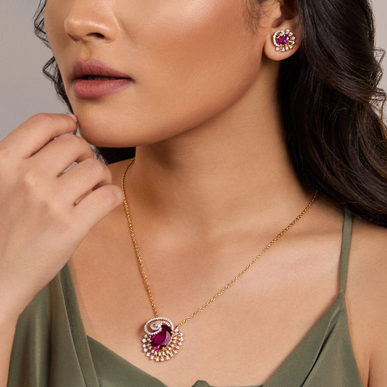 Shop Paksha s Ruby Rose CZ Silver Pendant Set 925 Silver