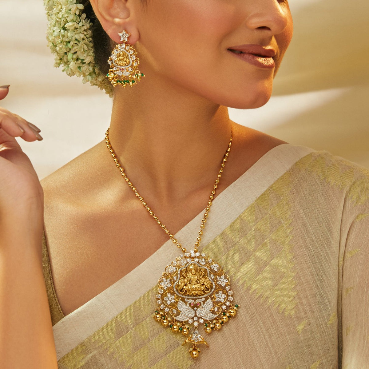 Vibha Antique CZ Silver Pendant Set