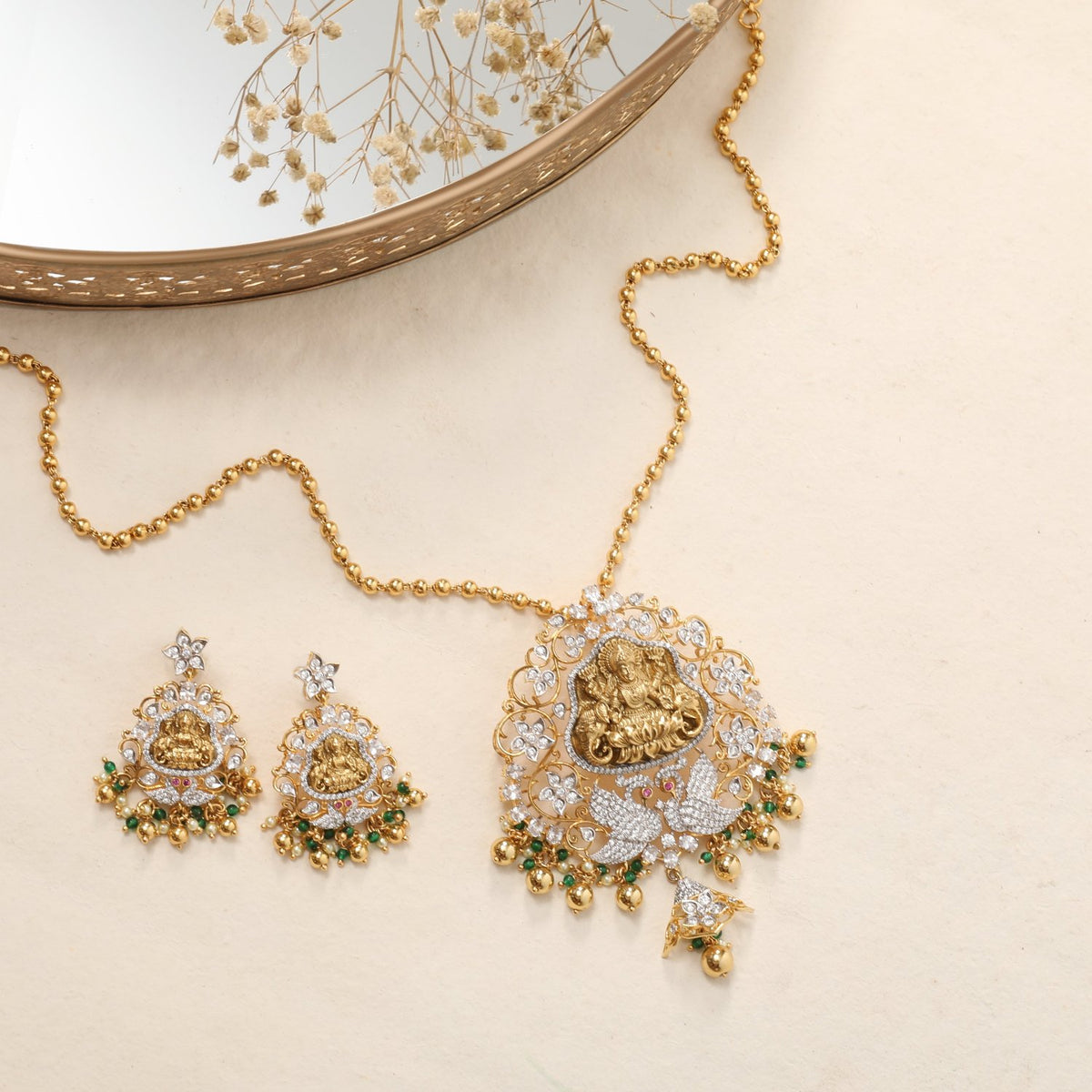 Vibha Antique CZ Silver Pendant Set
