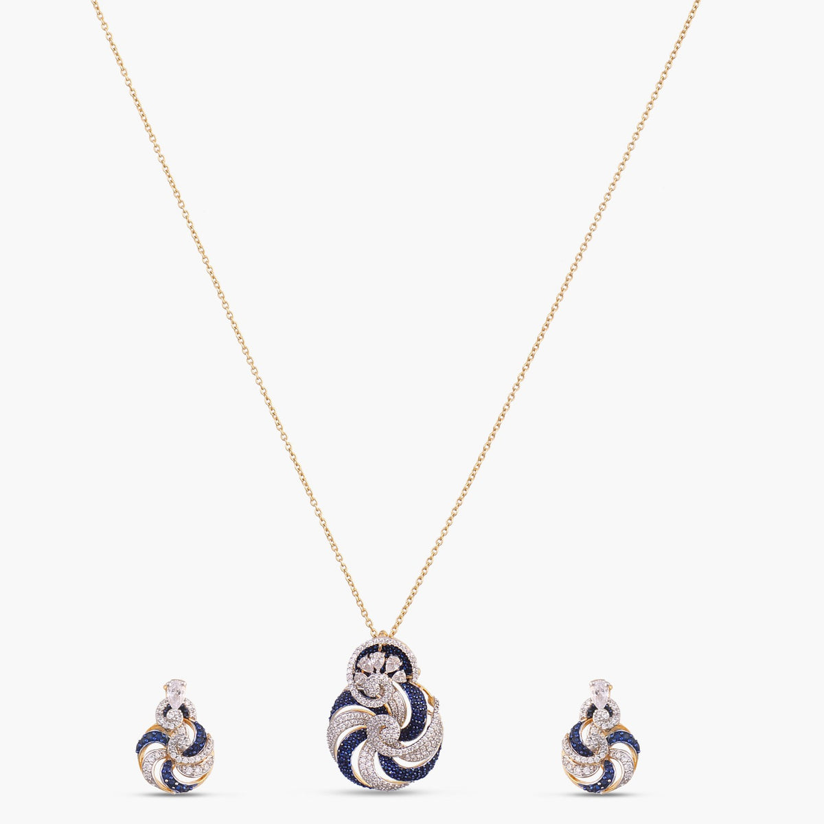 Sapphire Swirl CZ Silver Pendant Set