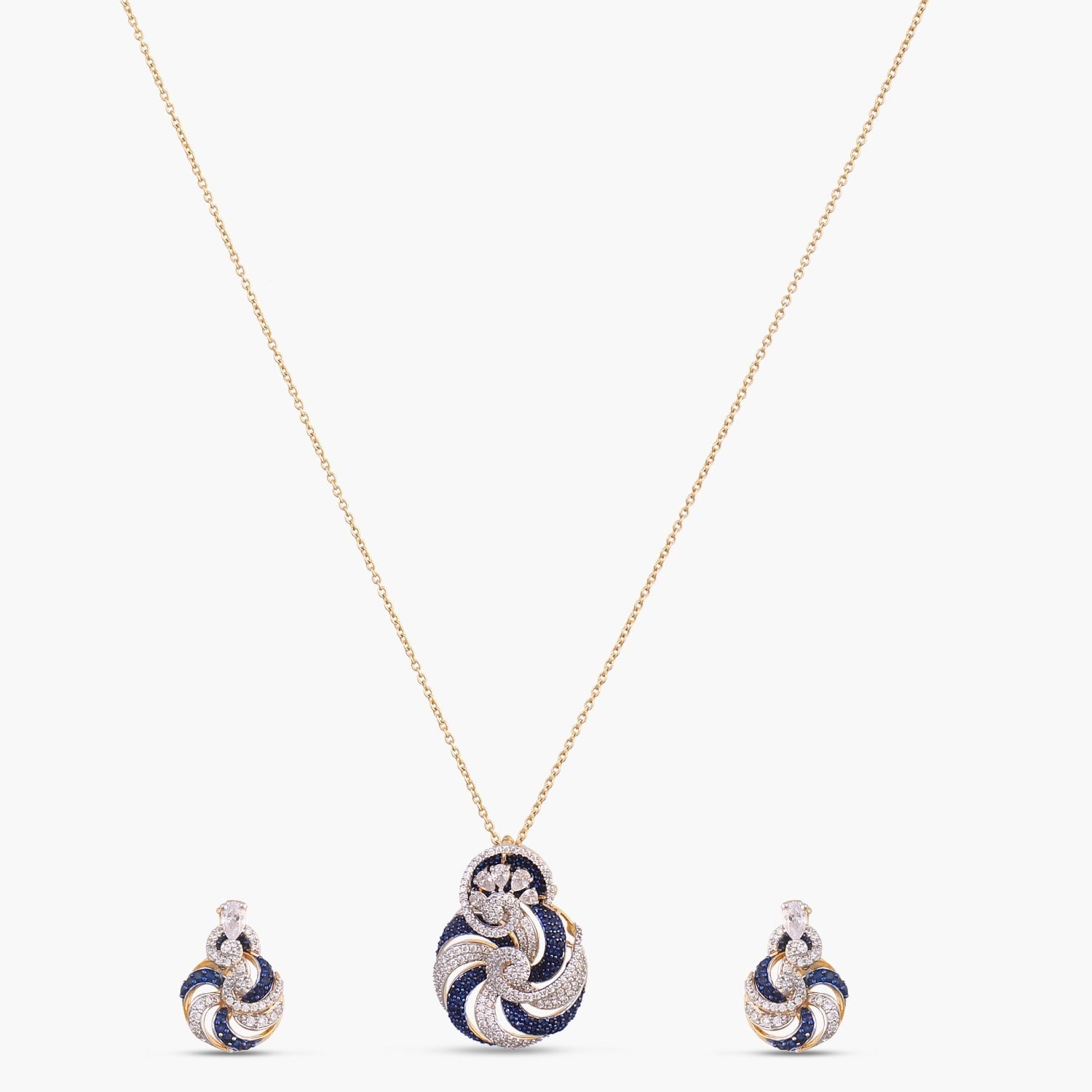 Pendants Sapphire Swirl CZ Silver Pendant Set