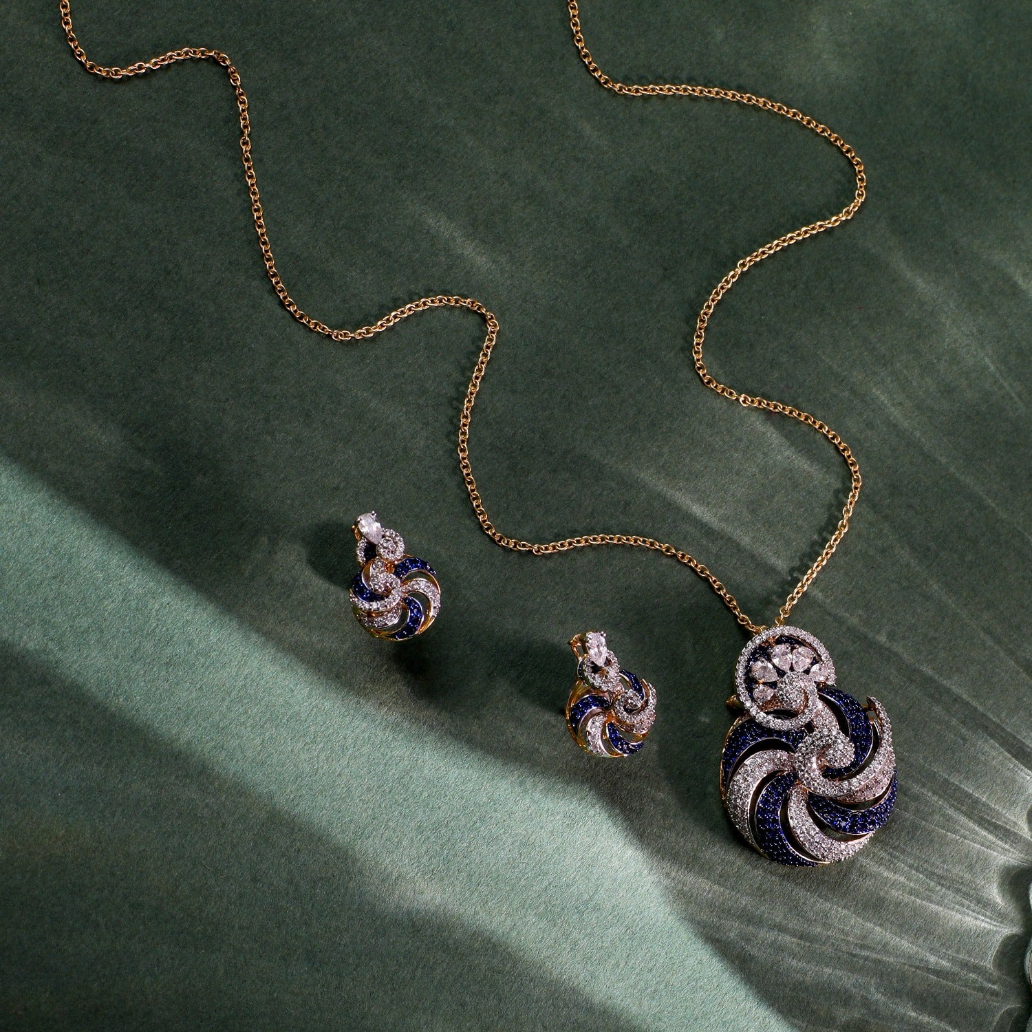 Sapphire Swirl CZ Silver Pendant Set