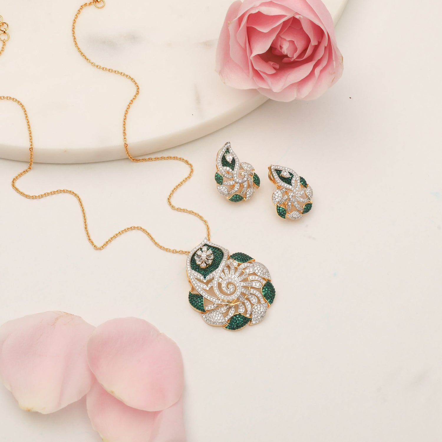 Pendants Peacock Majesty CZ Silver Pendant Set