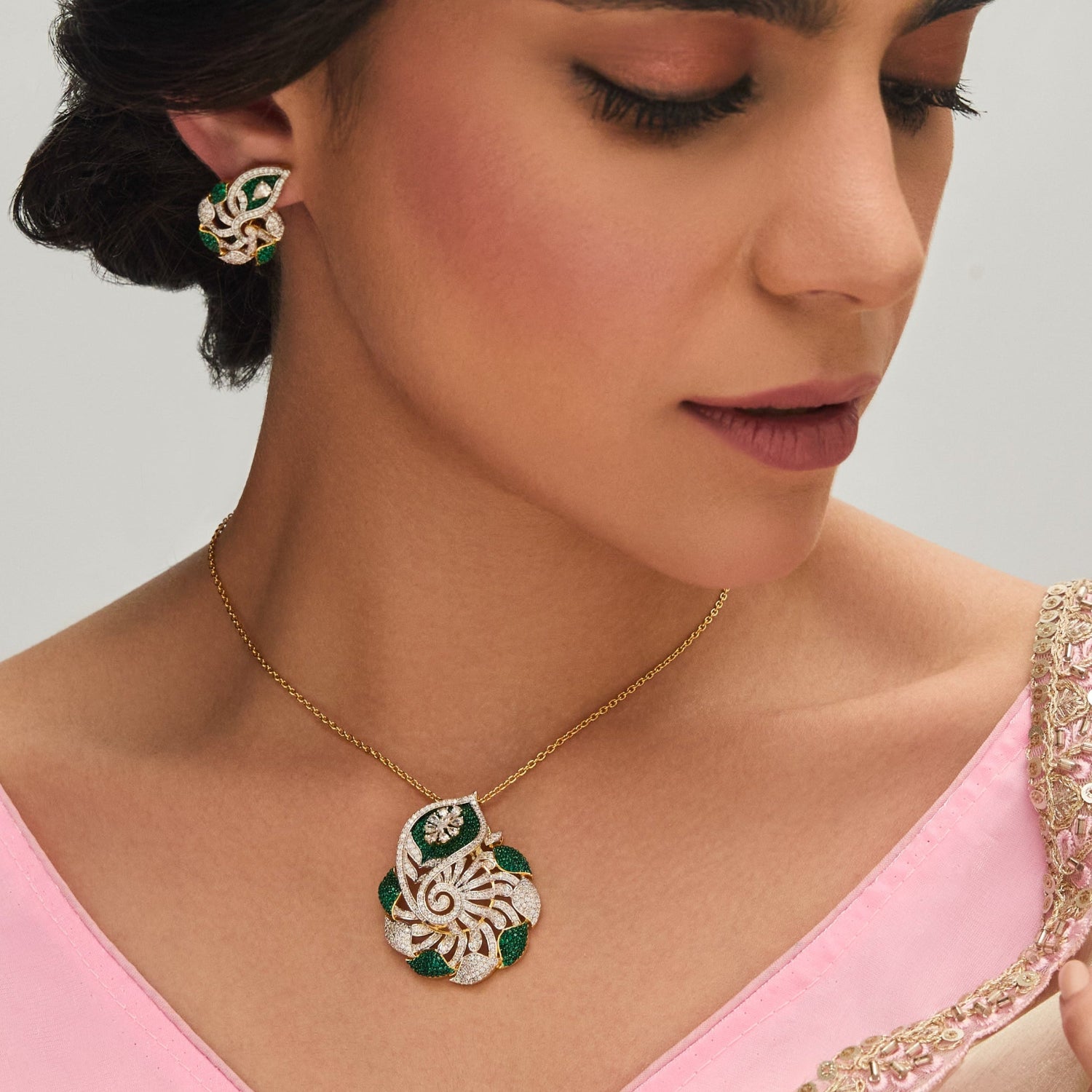 Pendants Peacock Majesty CZ Silver Pendant Set