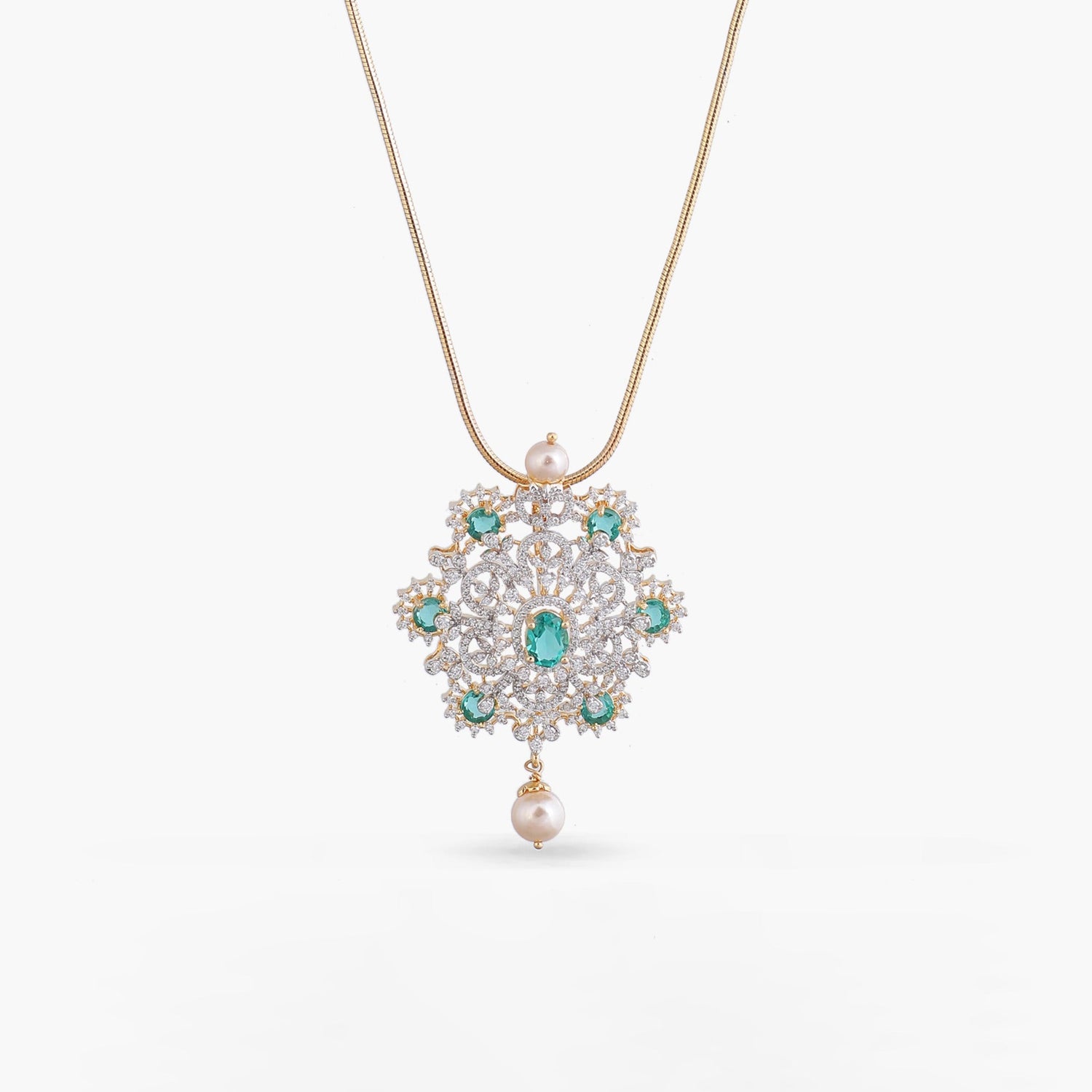 Pendants Nivriti Green & White CZ Silver Pendant Necklace