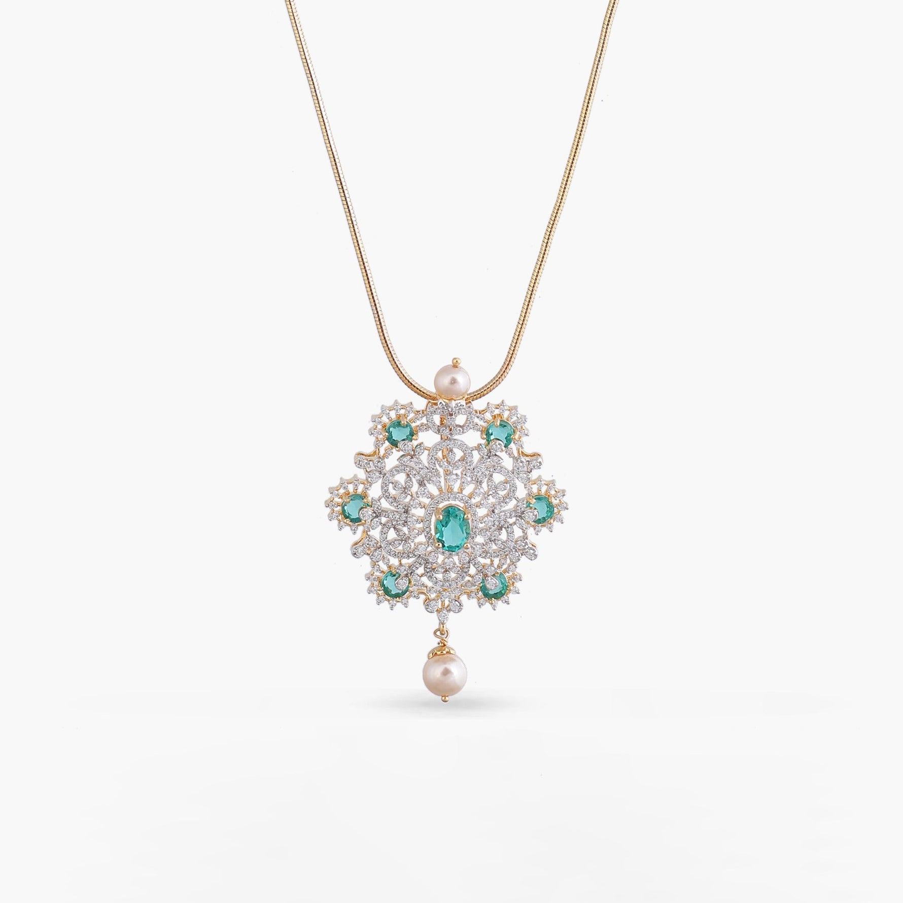 Pendants Nivriti Green & White CZ Silver Pendant Necklace