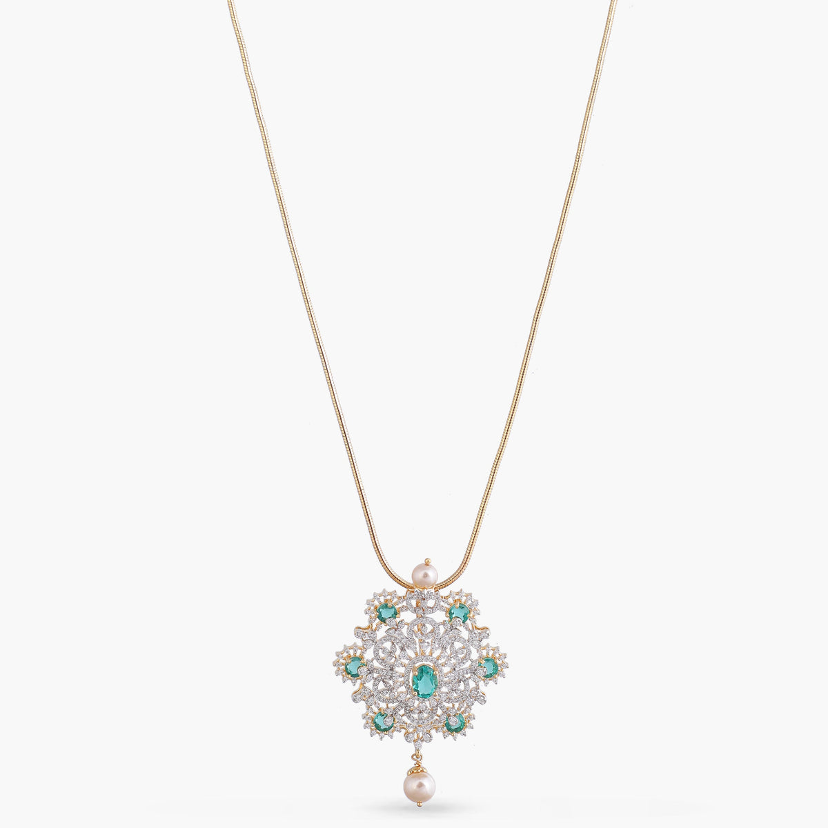 Nivriti Green &amp; White CZ Silver Pendant Necklace