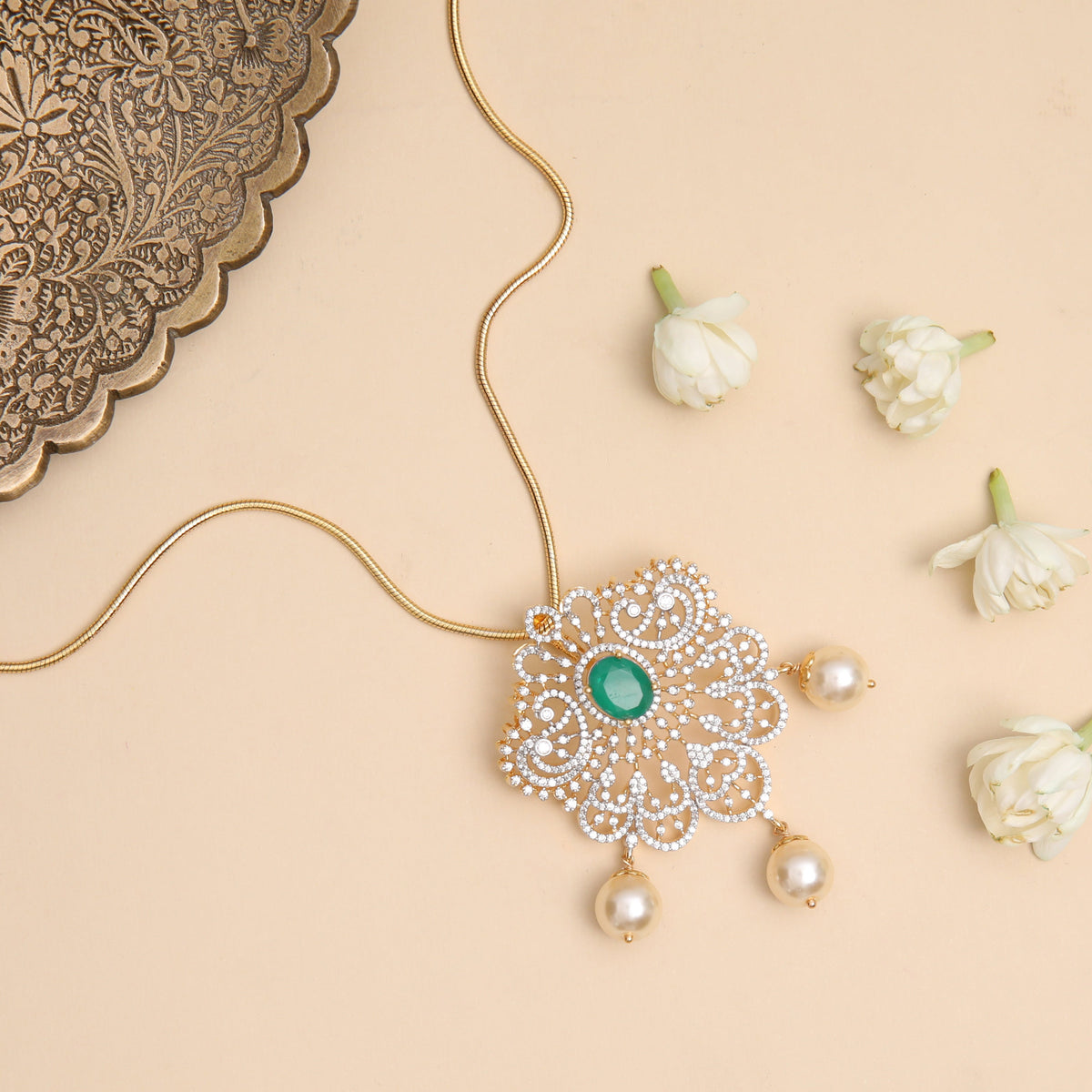 Pratyusha CZ Silver Pendant Necklace