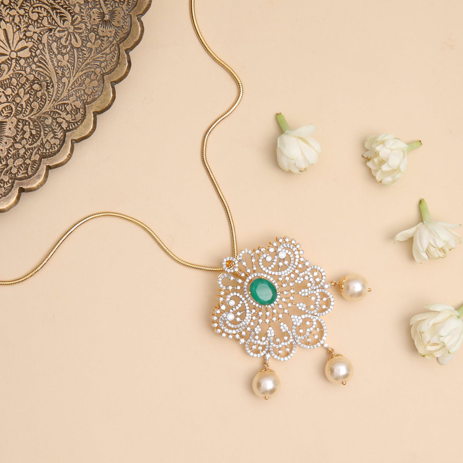 Pratyusha CZ Silver Pendant Necklace