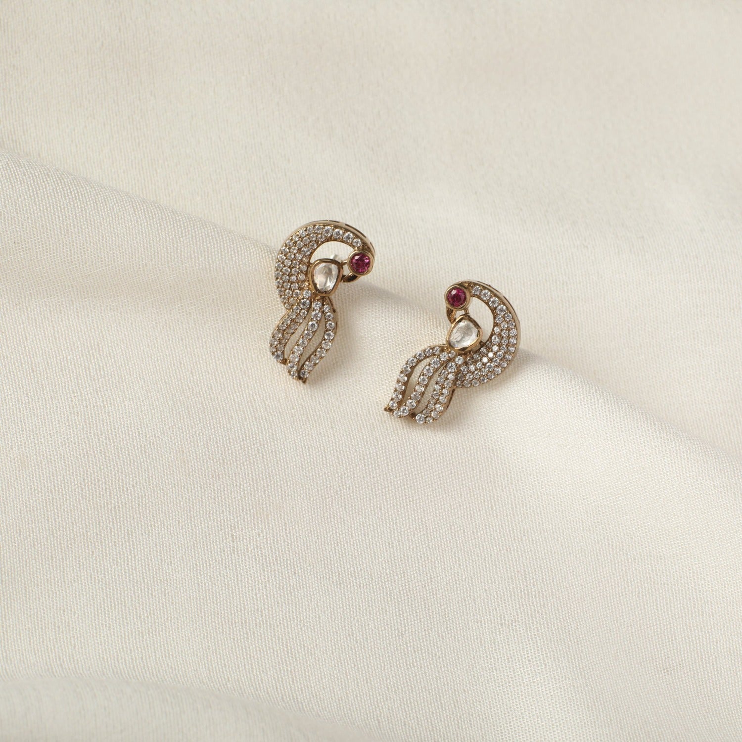 Peacock Moissanite Silver Stud Earrings