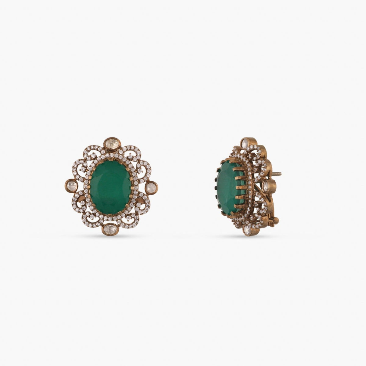 Earrings Emerald Shine Silver Stud Earrings