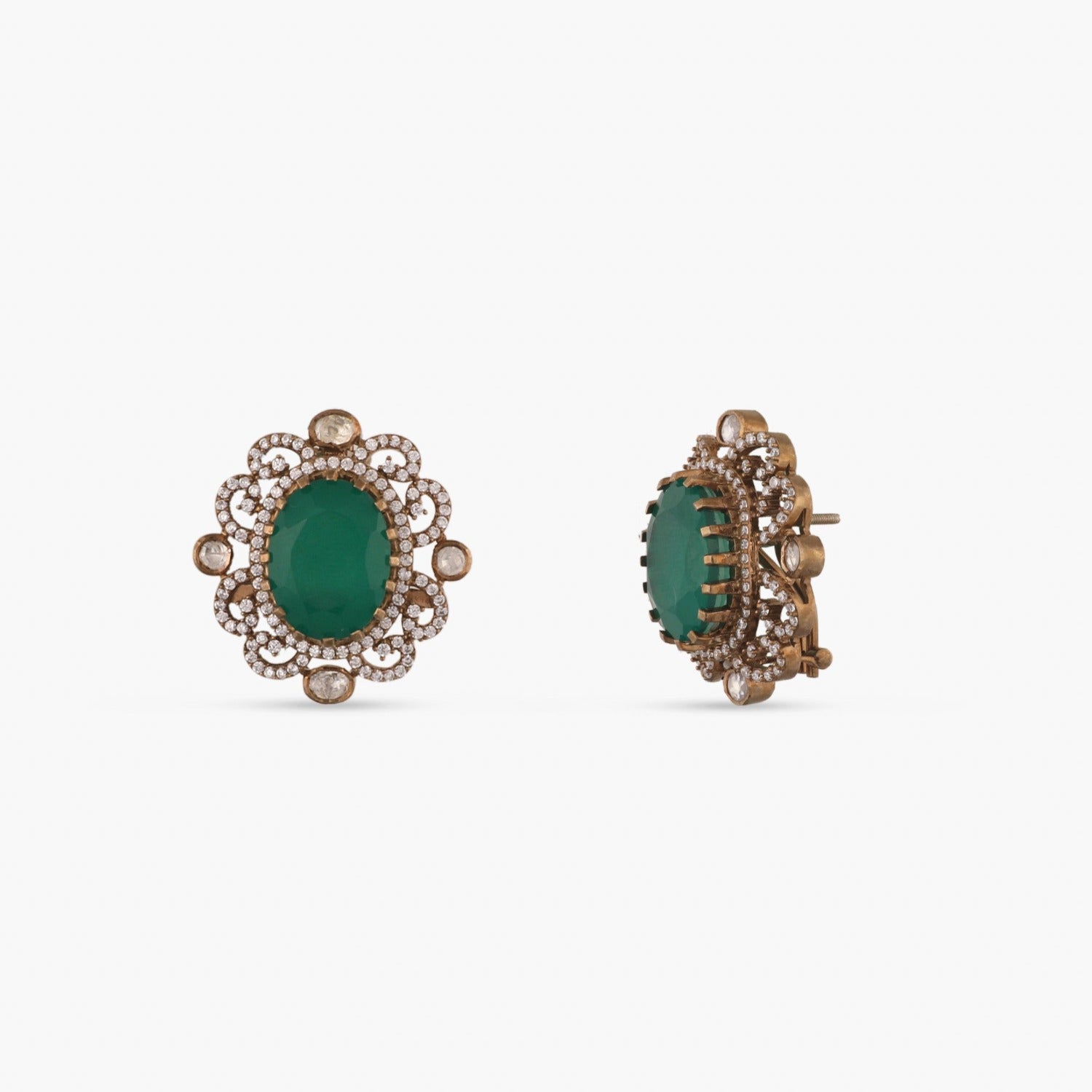 Emerald Shine Silver Stud Earrings