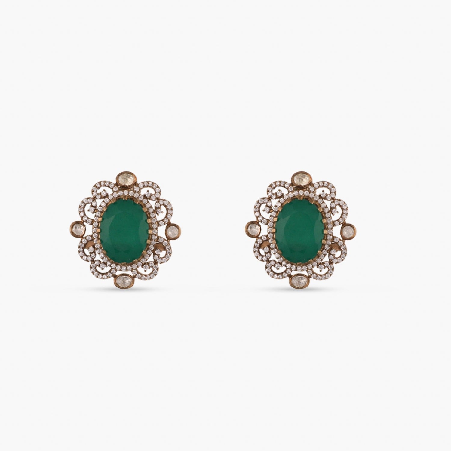 Emerald Shine Silver Stud Earrings