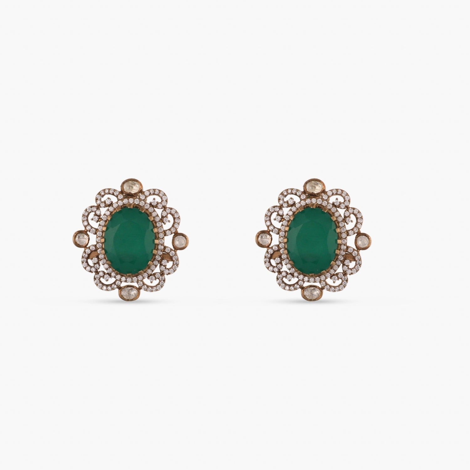 Earrings Emerald Shine Silver Stud Earrings