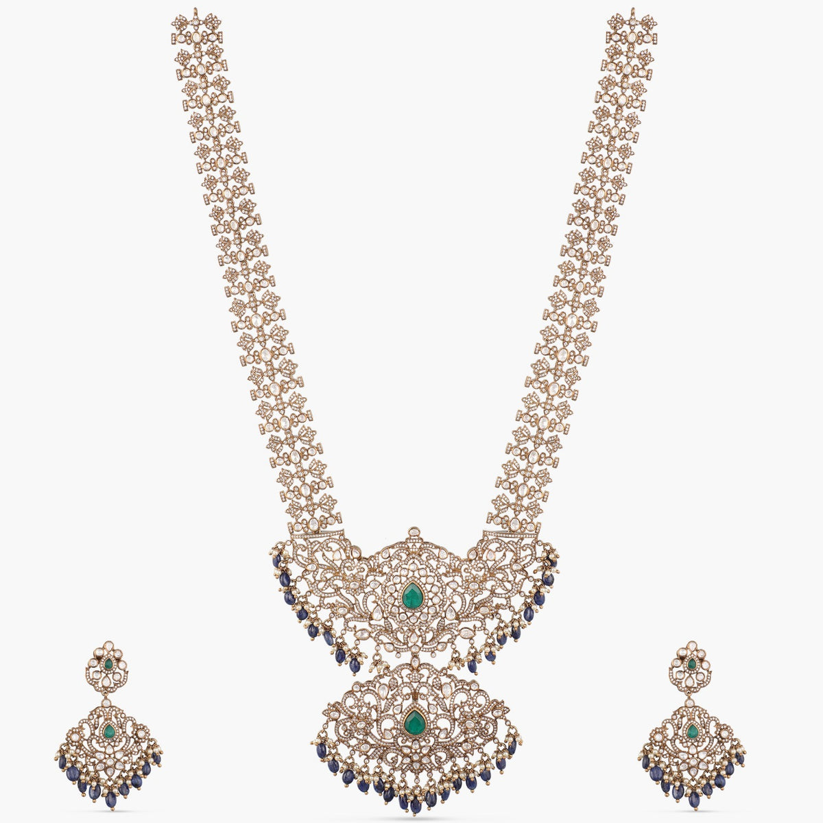 Floral Classic Moissanite Silver Long Necklace Set