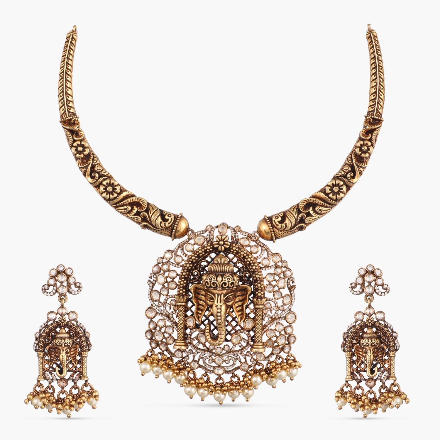 Necklaces Omkara Moissanite Silver Hasli Necklace Set