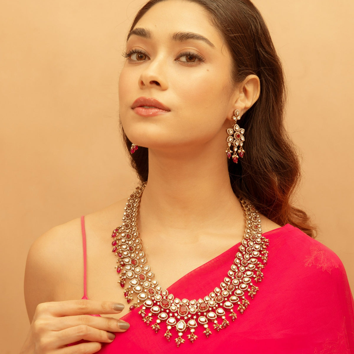 Chaitanya Moissanite Silver Grand Necklace Set