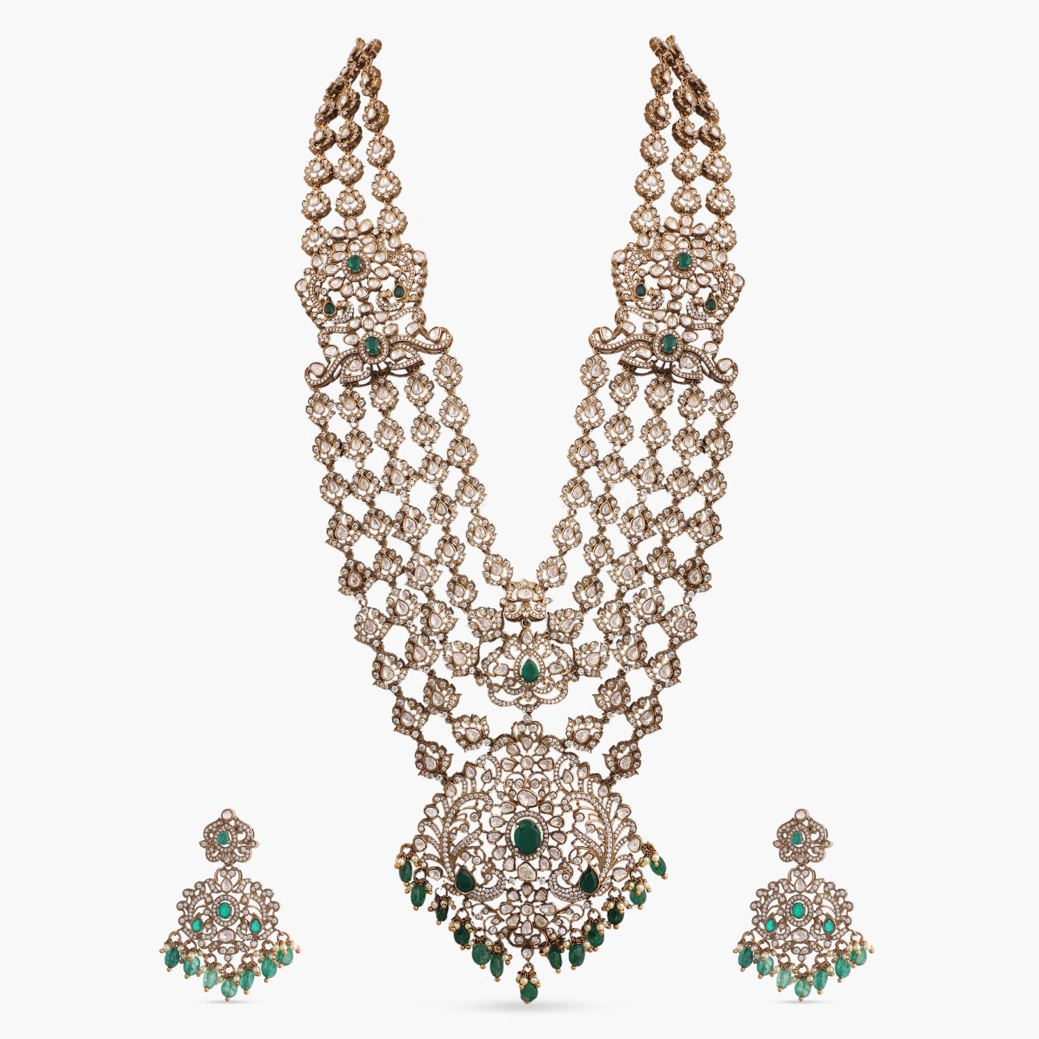 Kalindi Moissanite Silver Grand Necklace Set
