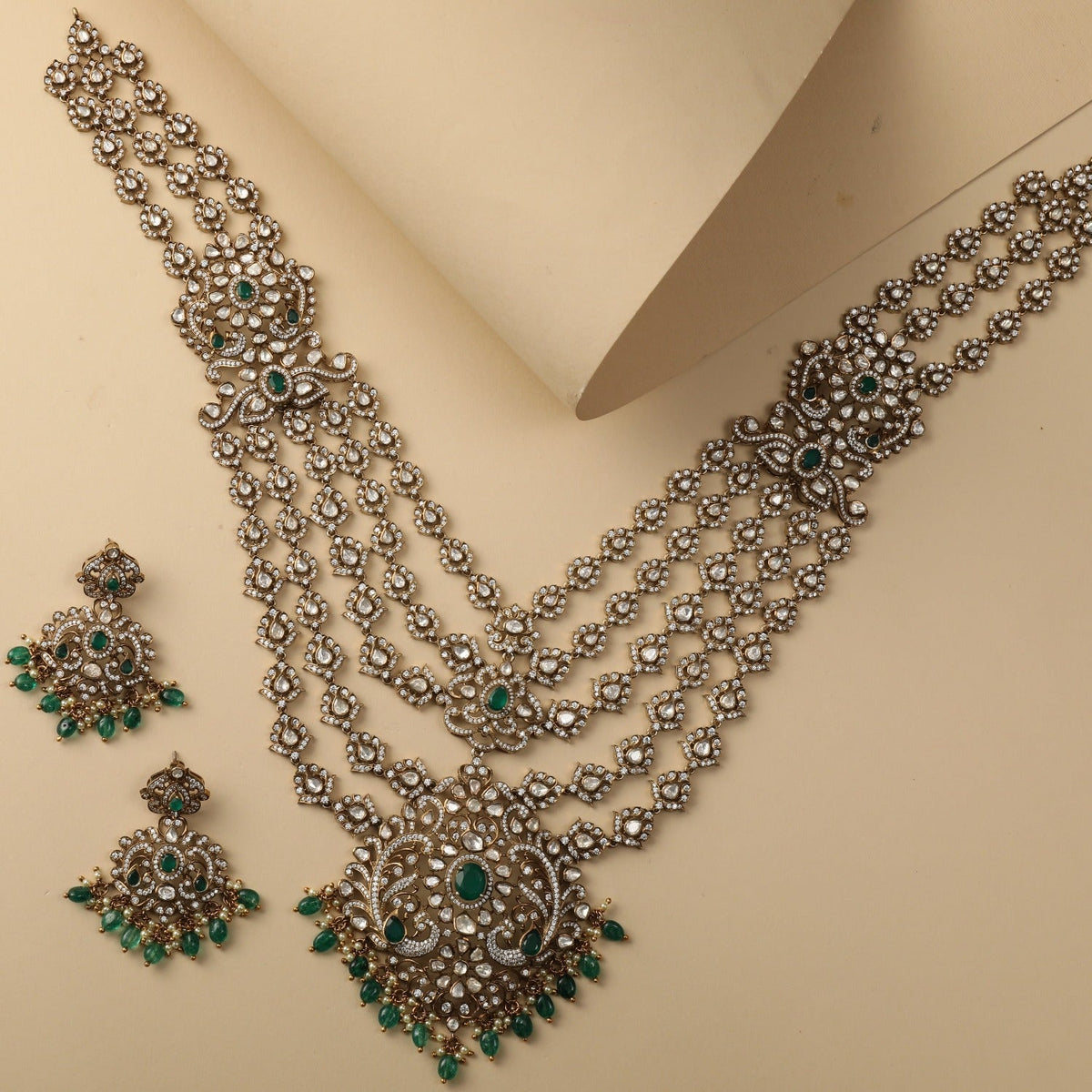 Necklaces Kalindi Moissanite Silver Grand Necklace Set