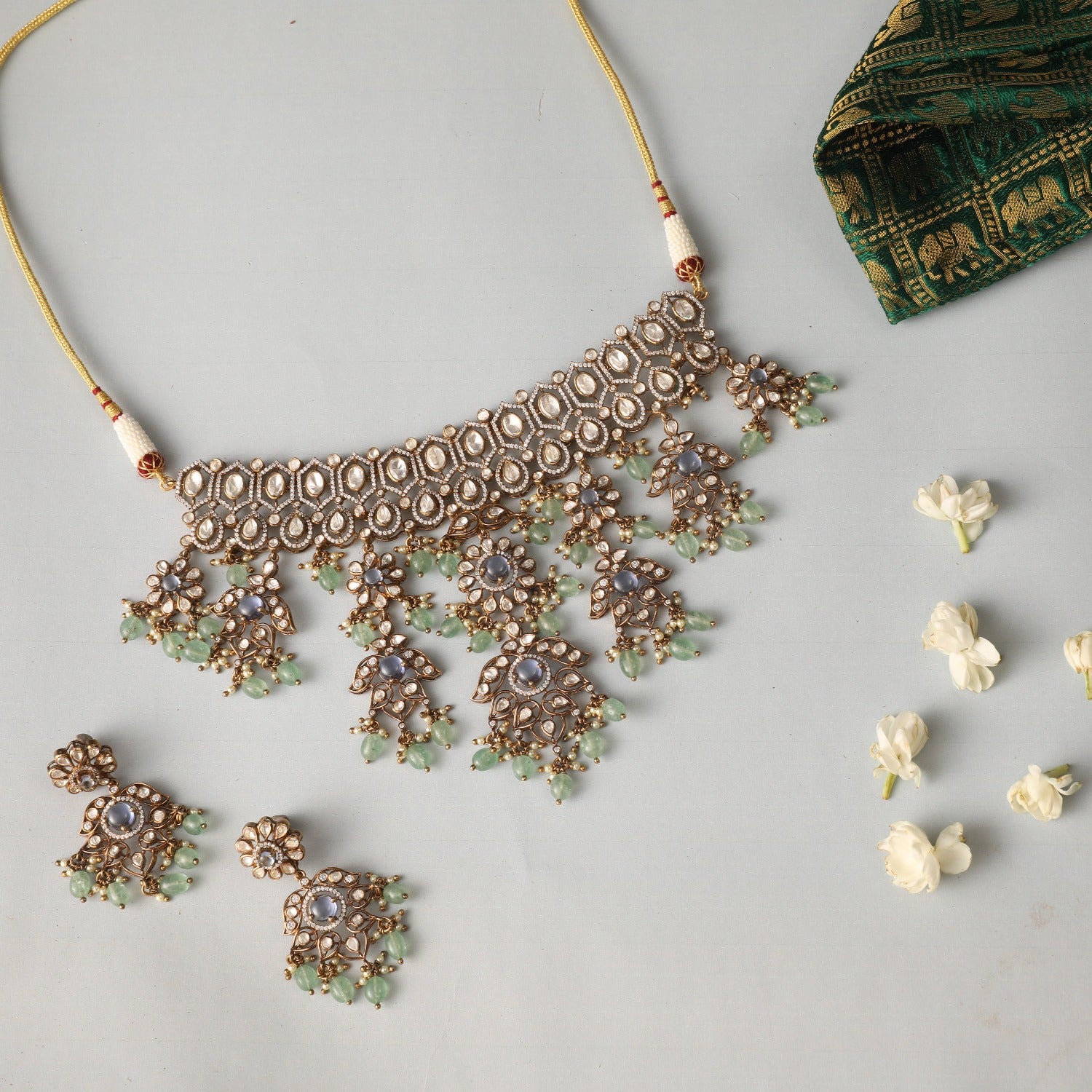 Floral Adorns  Silver Moissanite Choker Necklace 