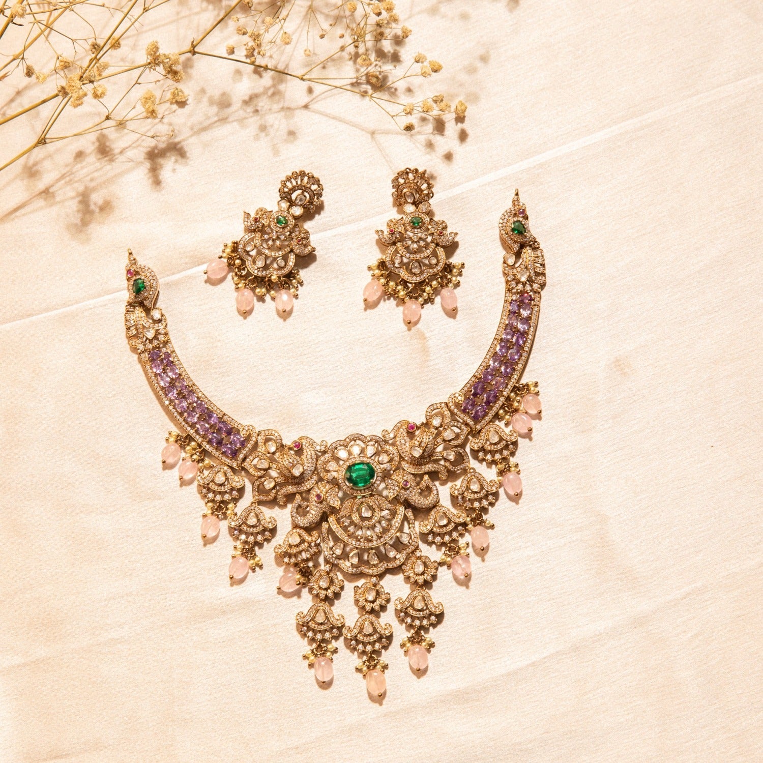 Necklaces Elephant and Peacock Moissanite Silver Necklace Set