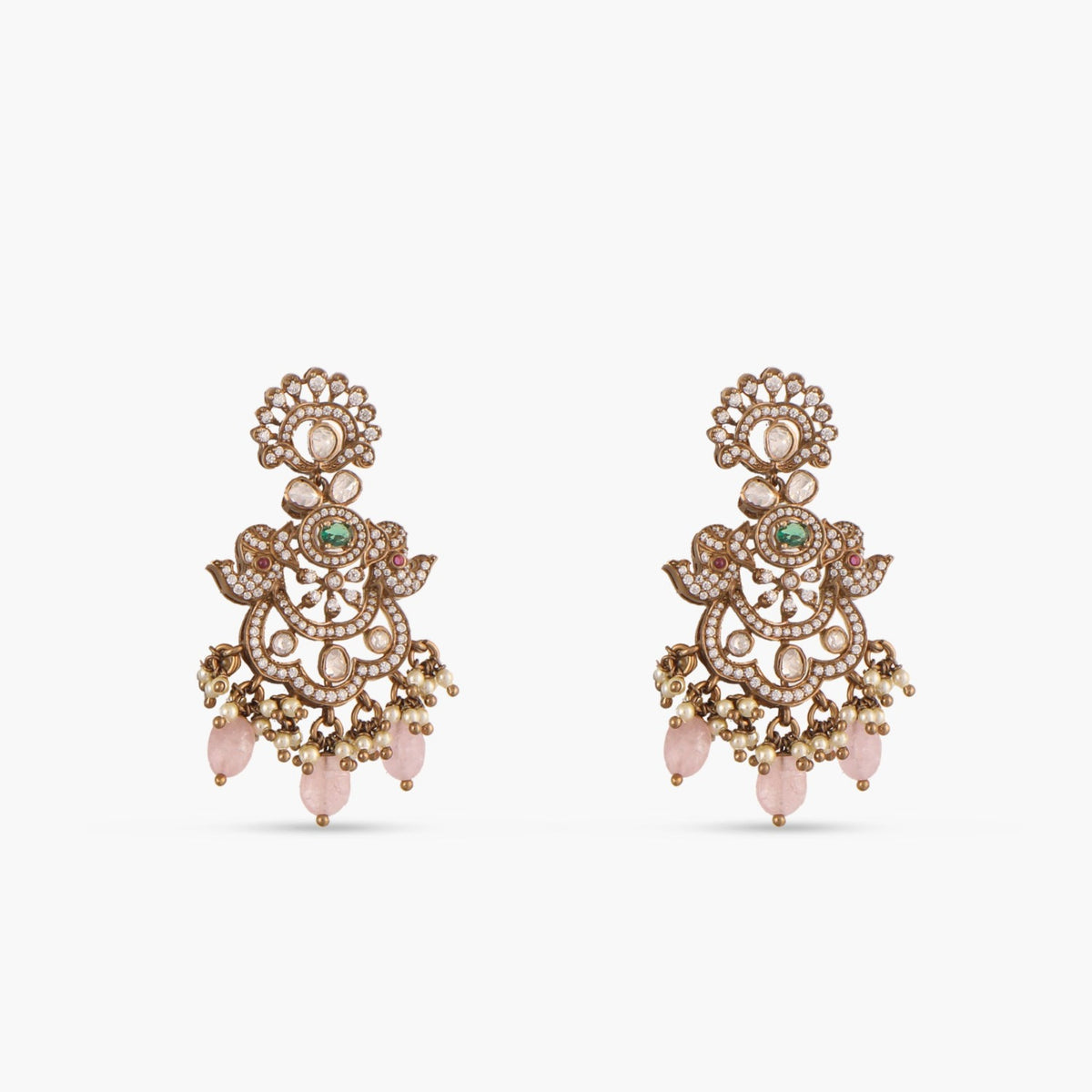 Elephant and Peacock Moissanite Silver Necklace Set