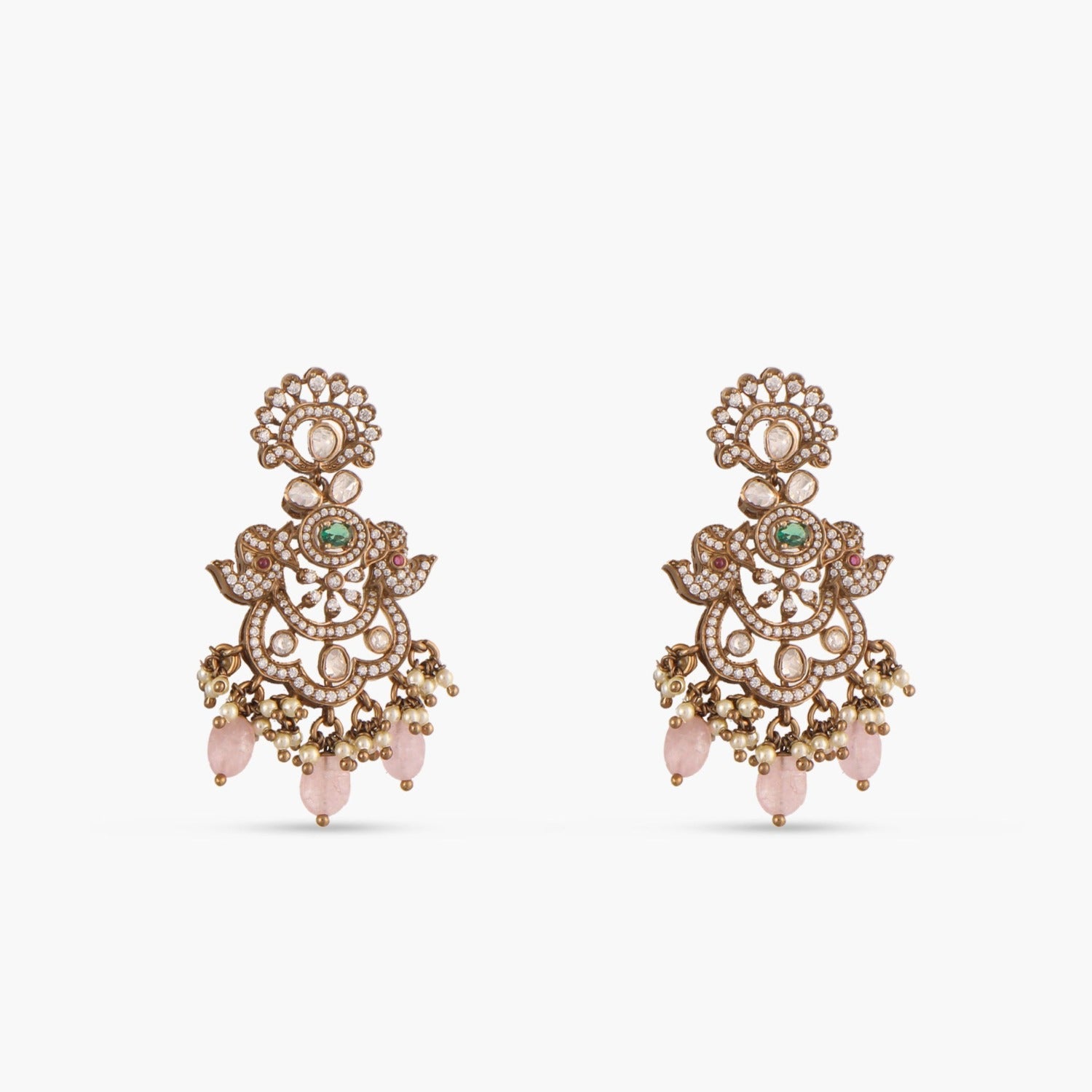 Elephant and Peacock Moissanite Silver Necklace Set