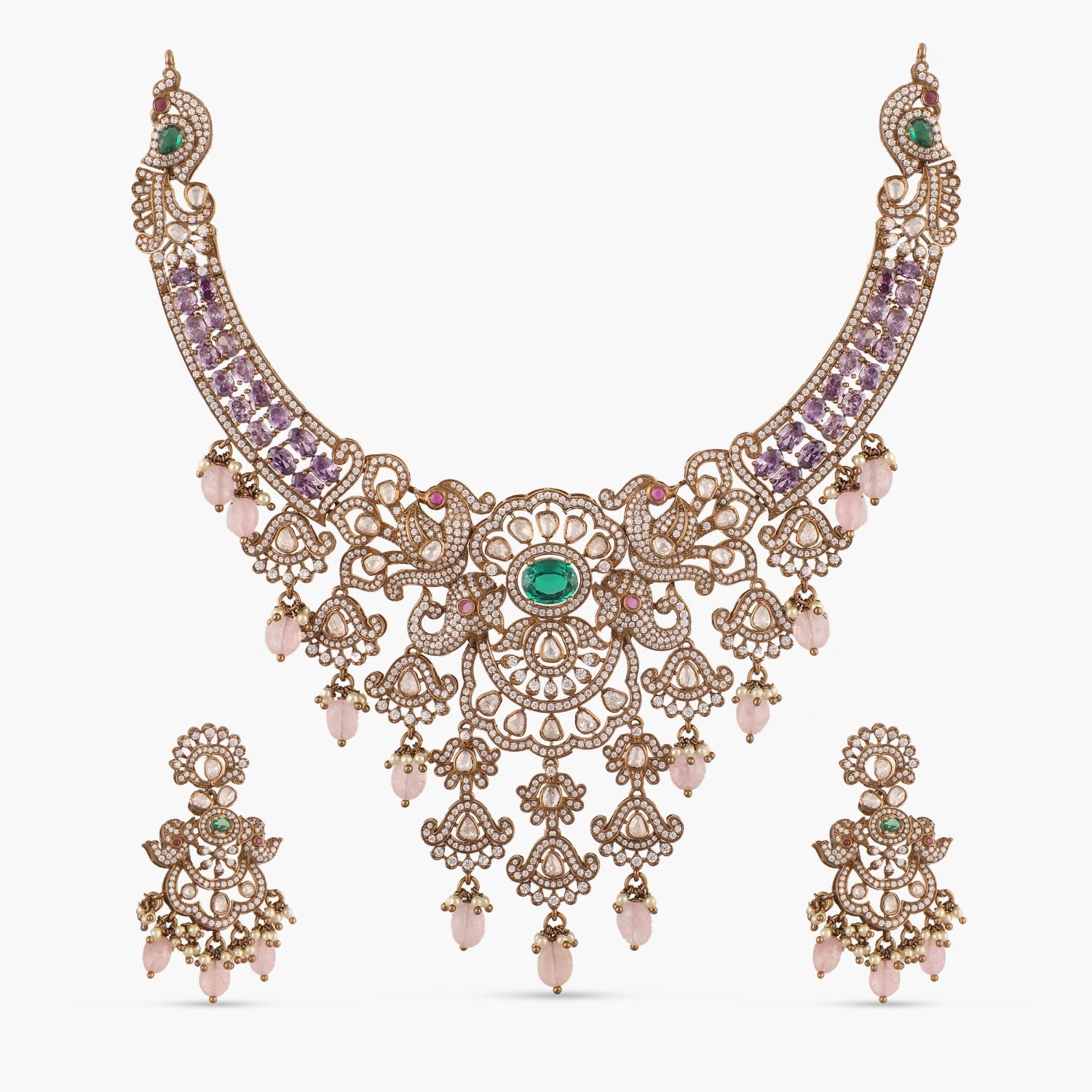 Necklaces Elephant and Peacock Moissanite Silver Necklace Set