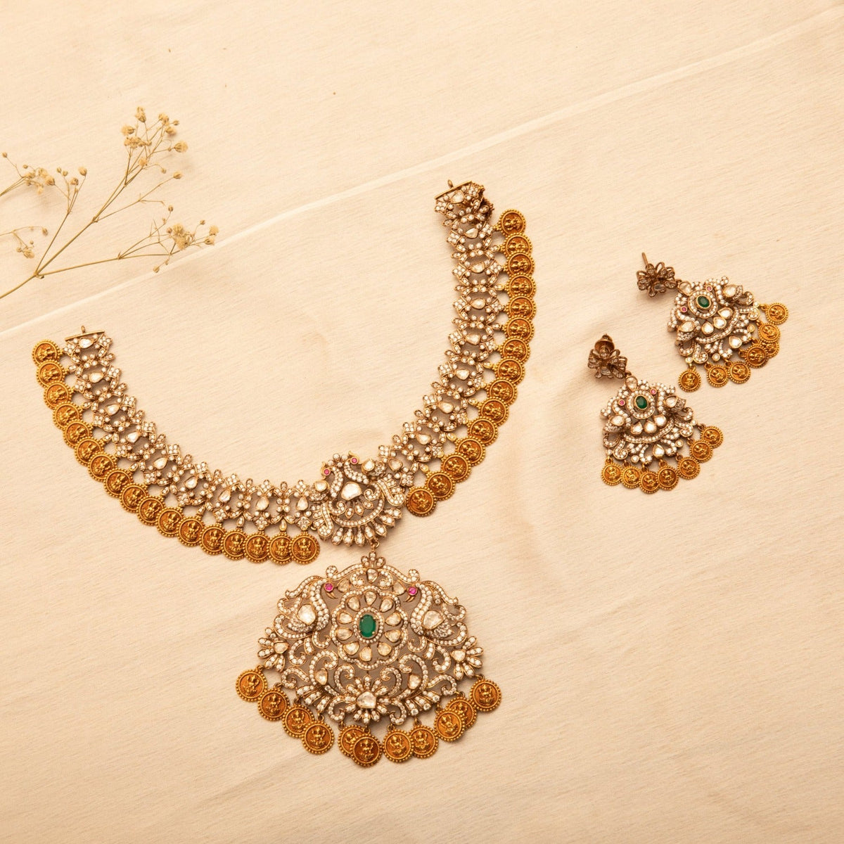 Necklaces Shreeya Coin CZ Silver Necklace Set