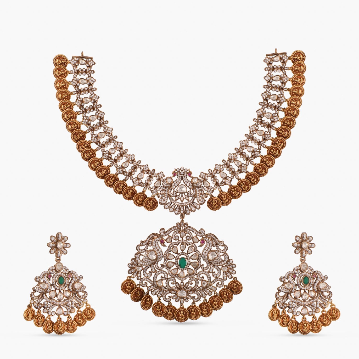 Shreeya Coin CZ Silver Necklace Set