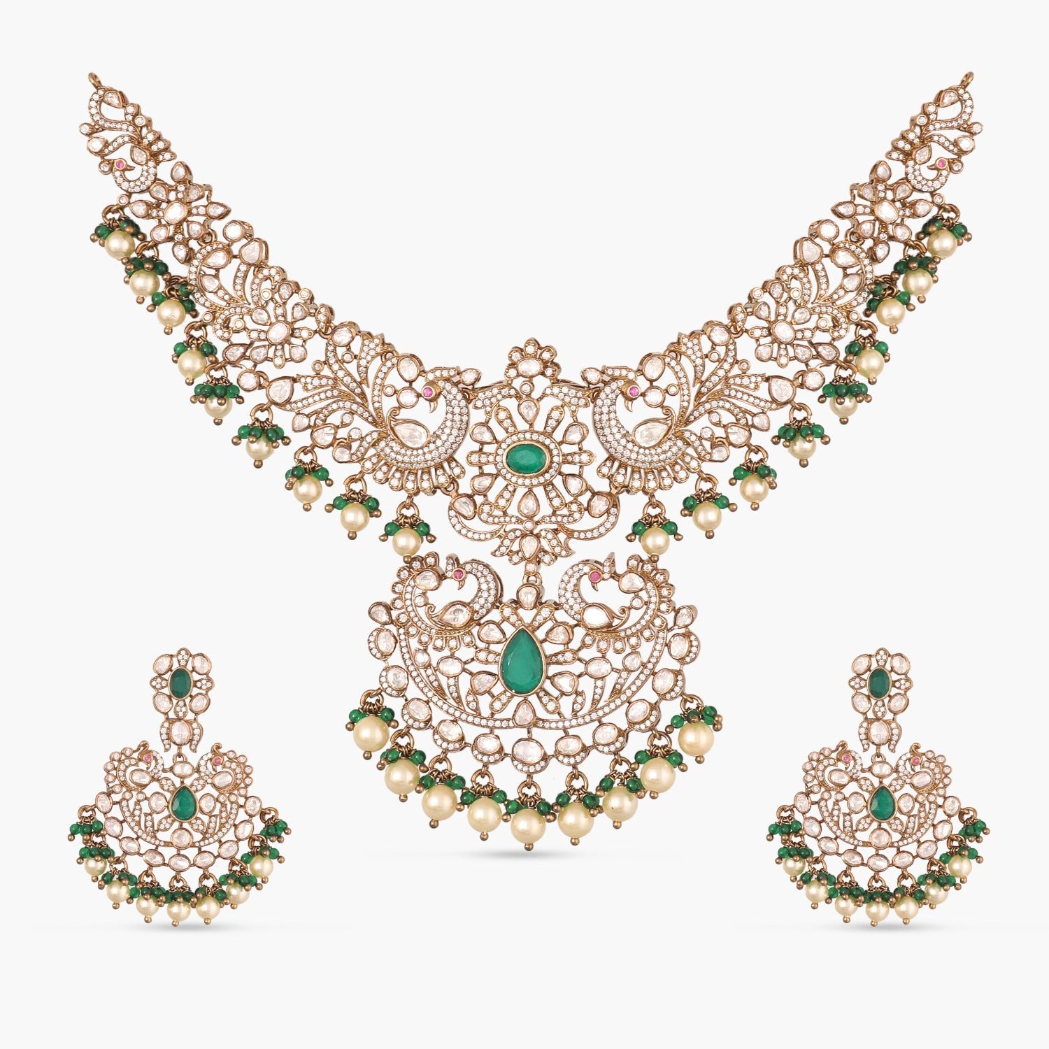 Necklaces Regal Peacock Silver Moissanite Necklace Set