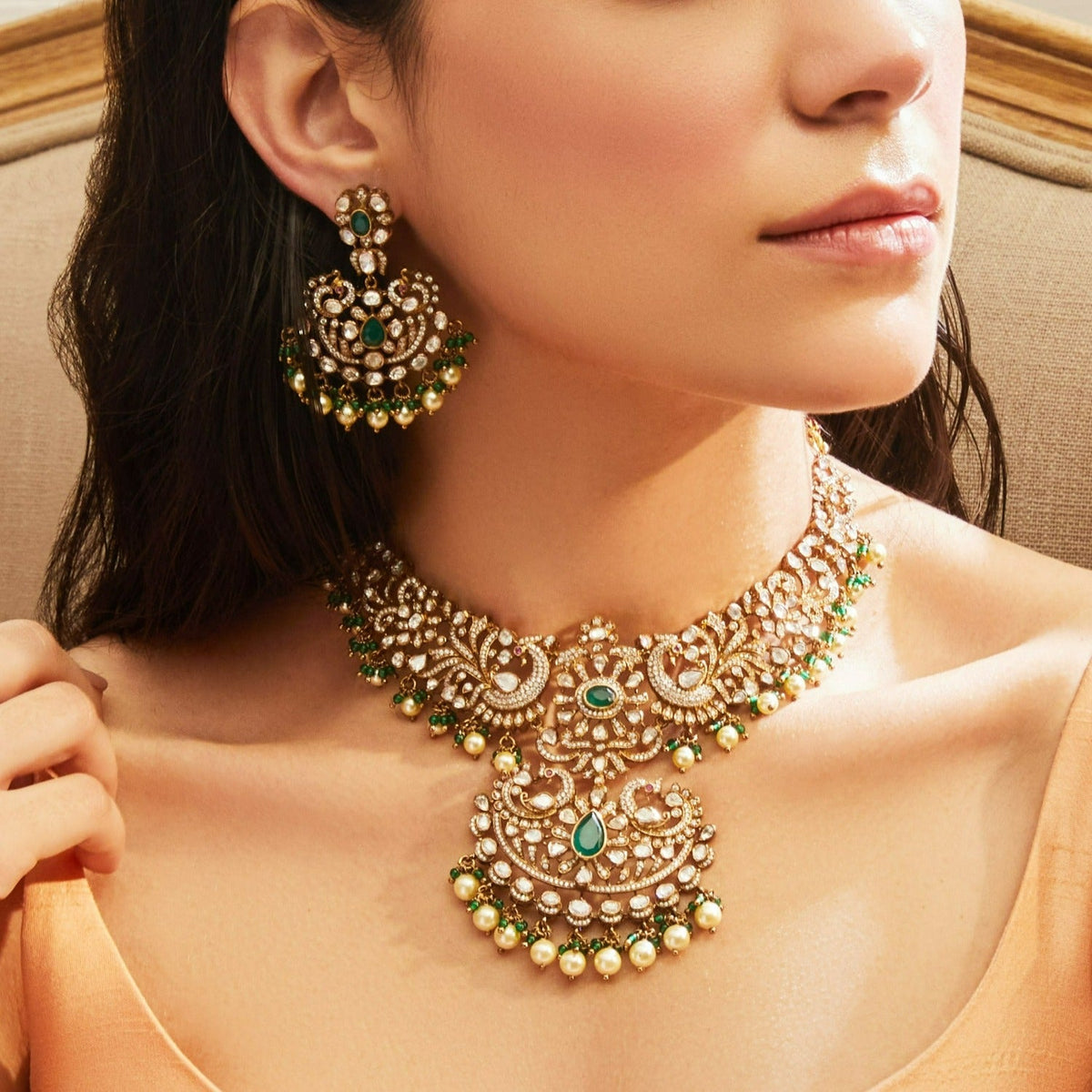 Necklaces Regal Peacock Silver Moissanite Necklace Set