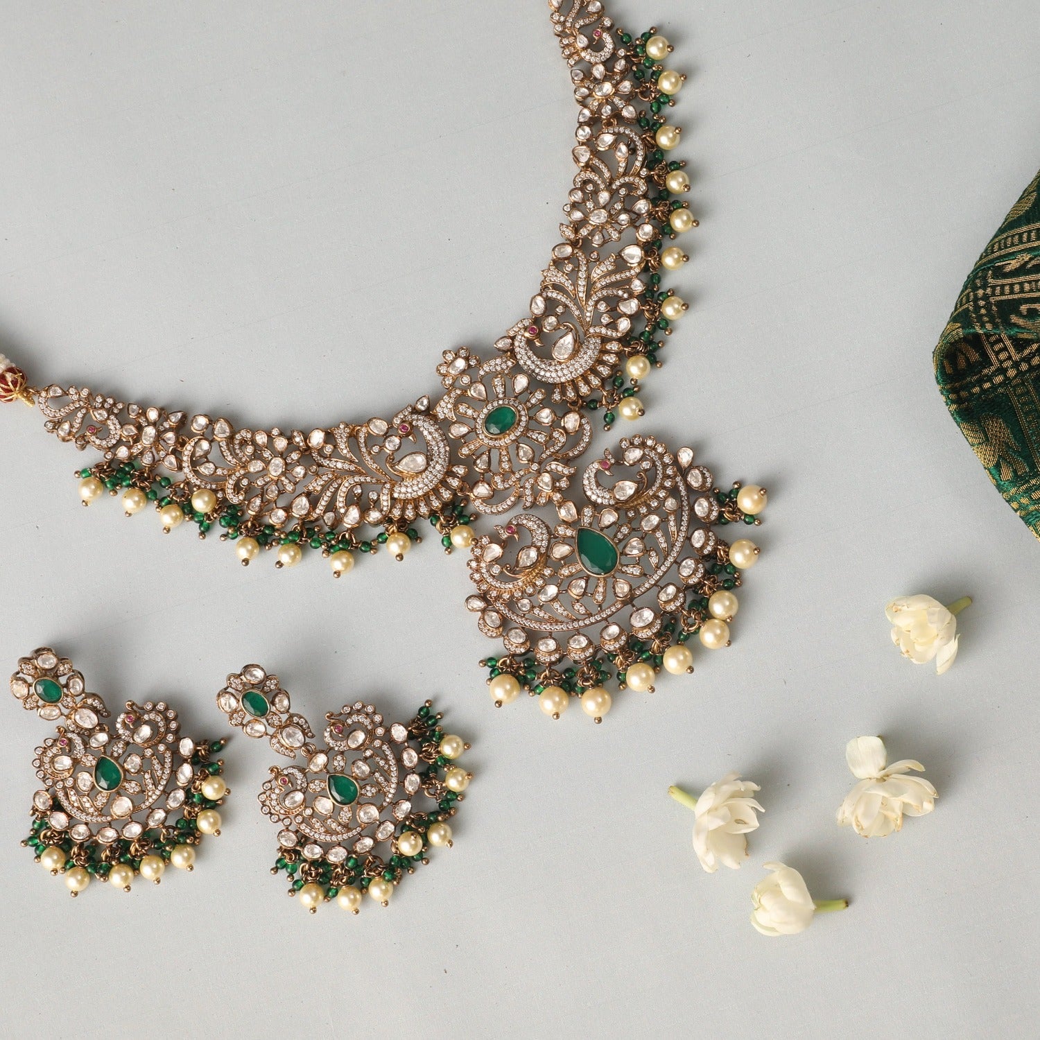 Necklaces Regal Peacock Silver Moissanite Necklace Set