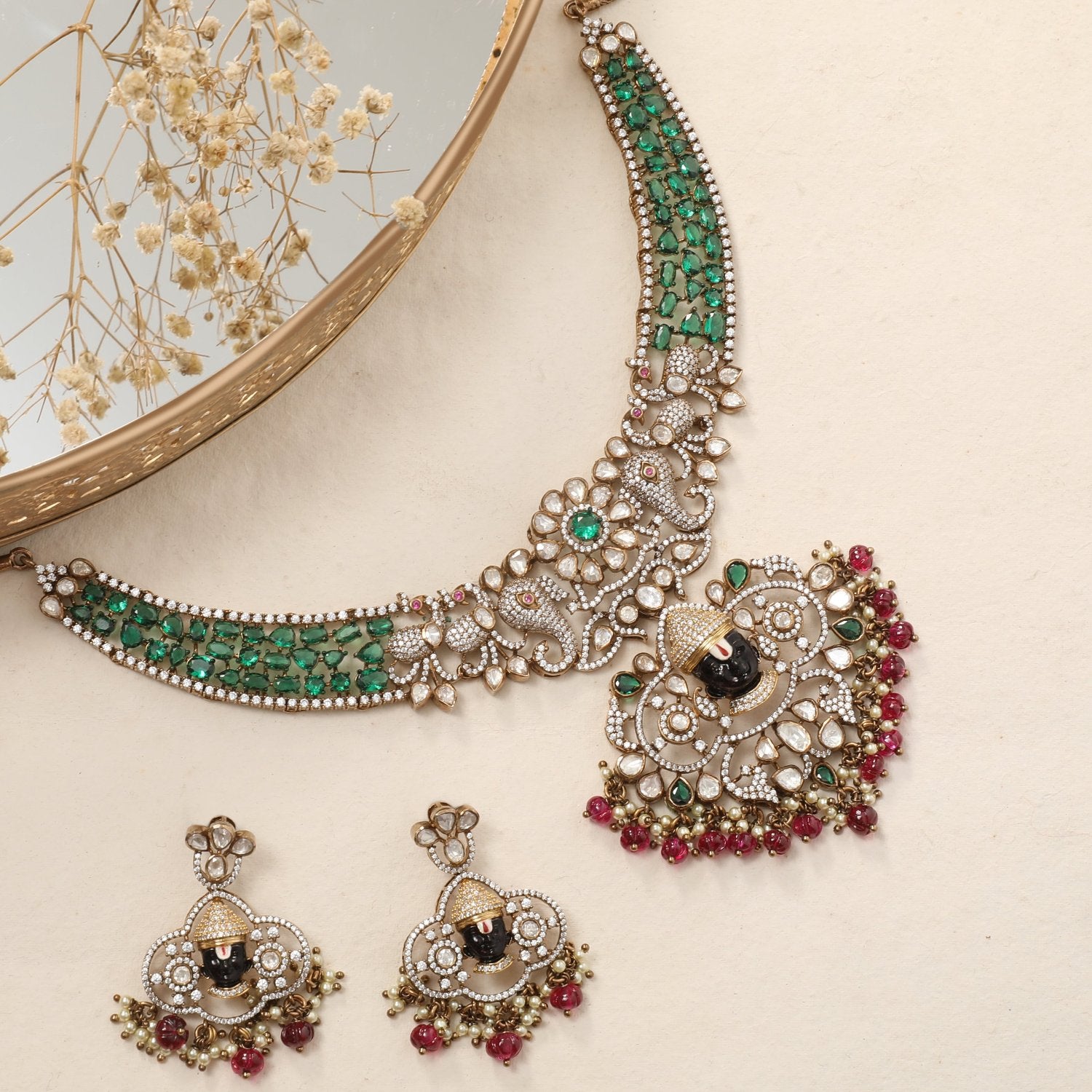 Necklaces Kashvi Moissanite and Gemstone Necklace Set