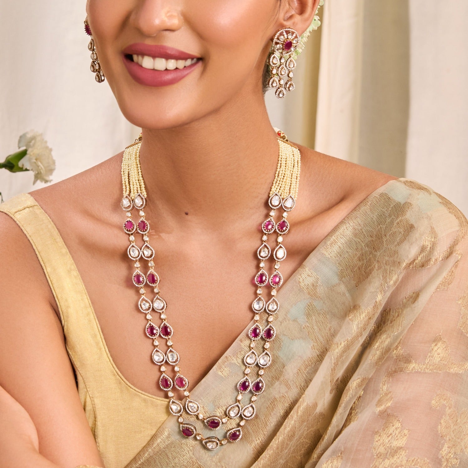 Necklace Reem Moissanite Dual Layer Silver Necklace Set