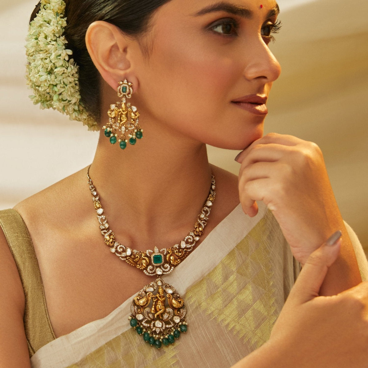 Necklace Tarini Nakshi Moissanite Silver Necklace Set