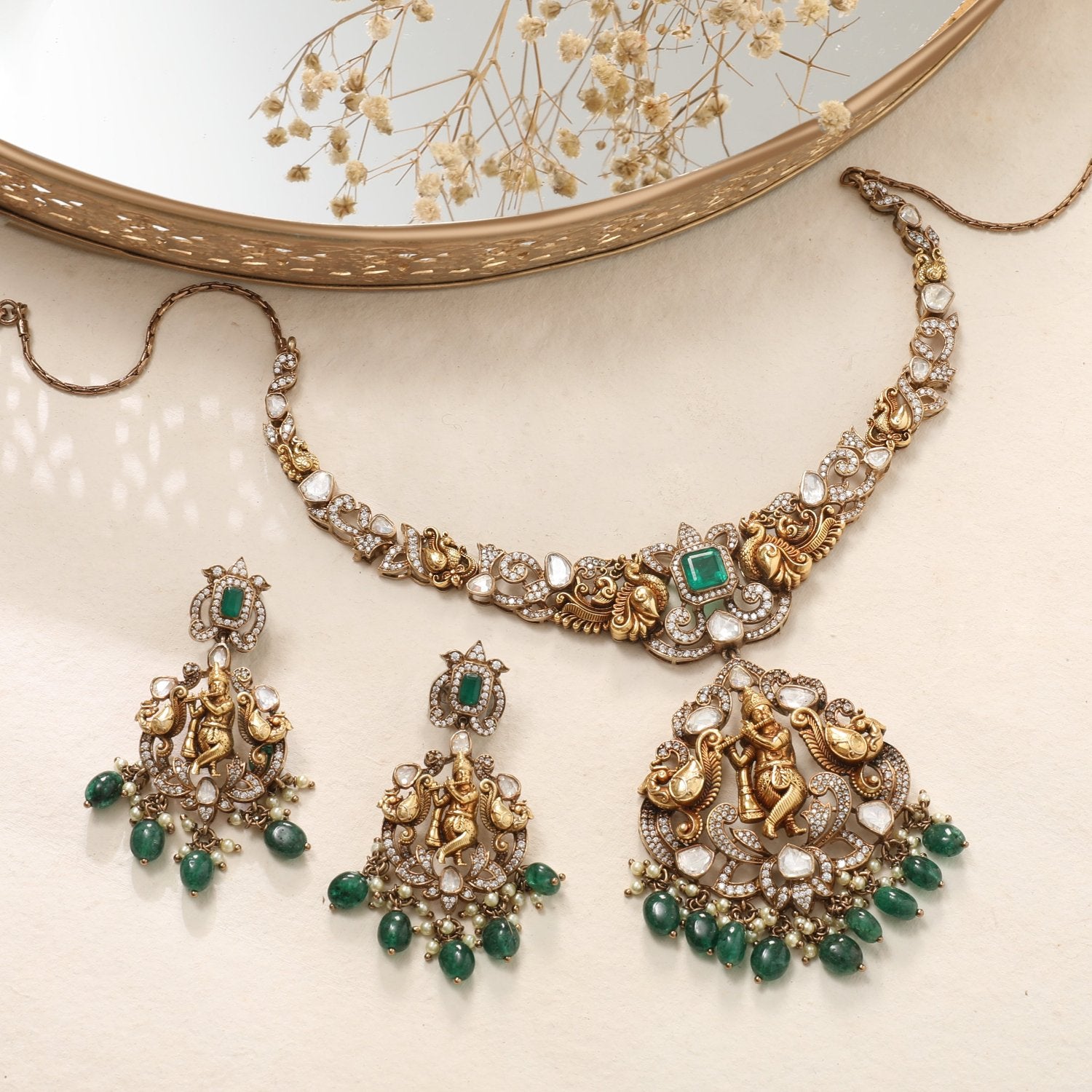 Necklace Tarini Nakshi Moissanite Silver Necklace Set