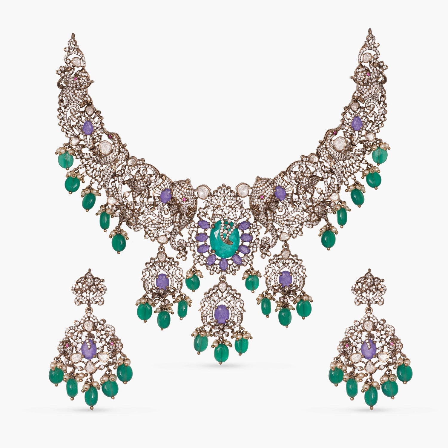 Necklace Ishani Moissanite Victorian Silver Necklace Set