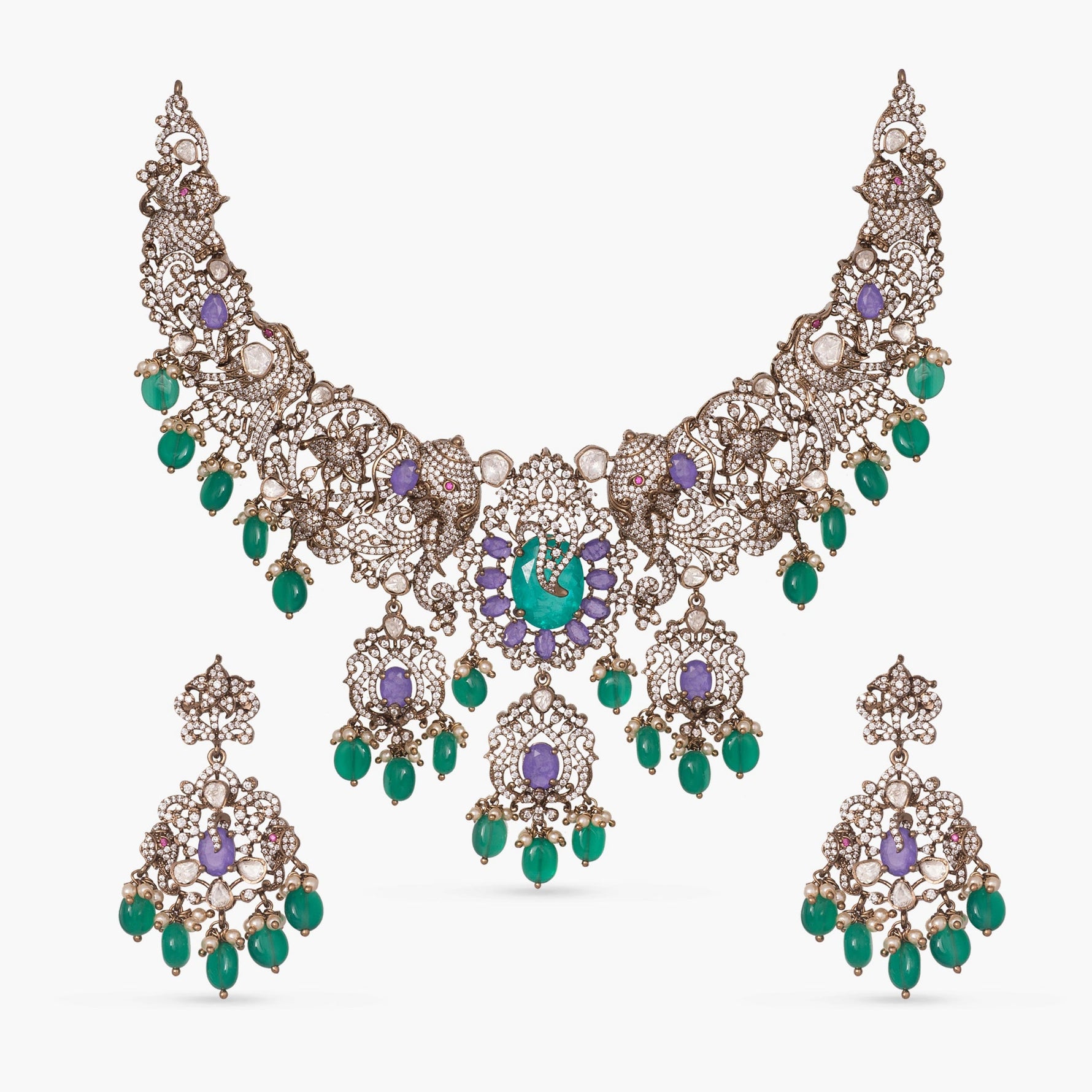 Necklace Ishani Moissanite Victorian Silver Necklace Set