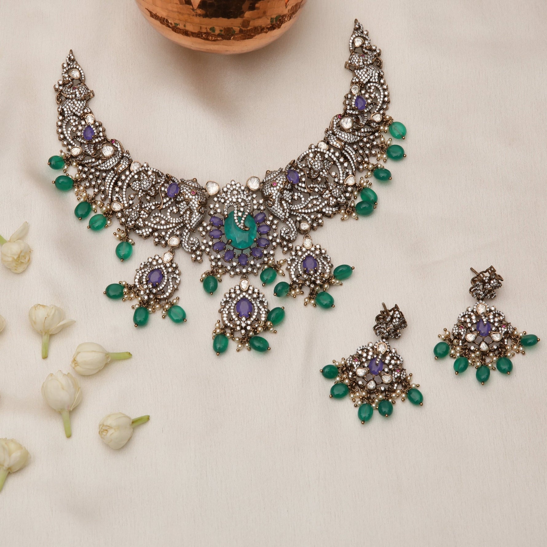 Necklace Ishani Moissanite Victorian Silver Necklace Set