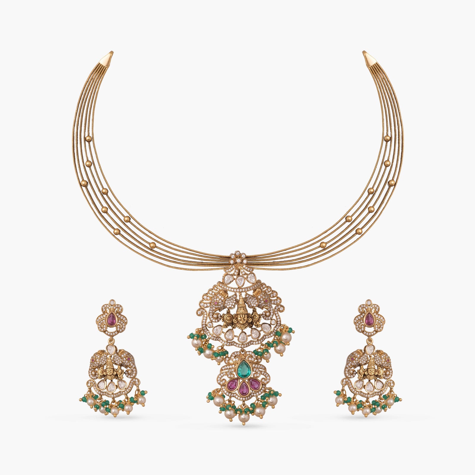 Vedika Kempu Antique Silver Necklace Set