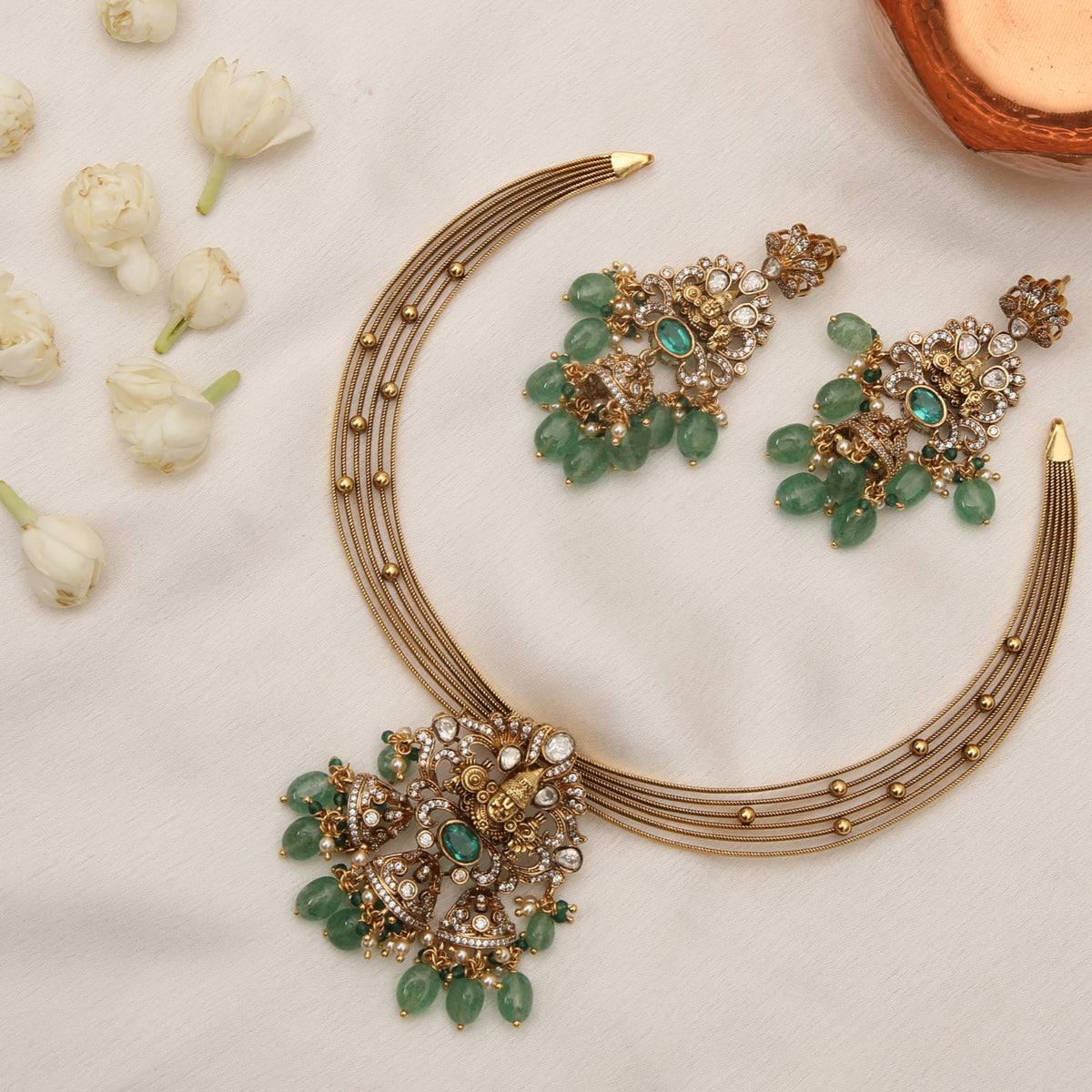 Diya Kempu Antique Silver Necklace Set