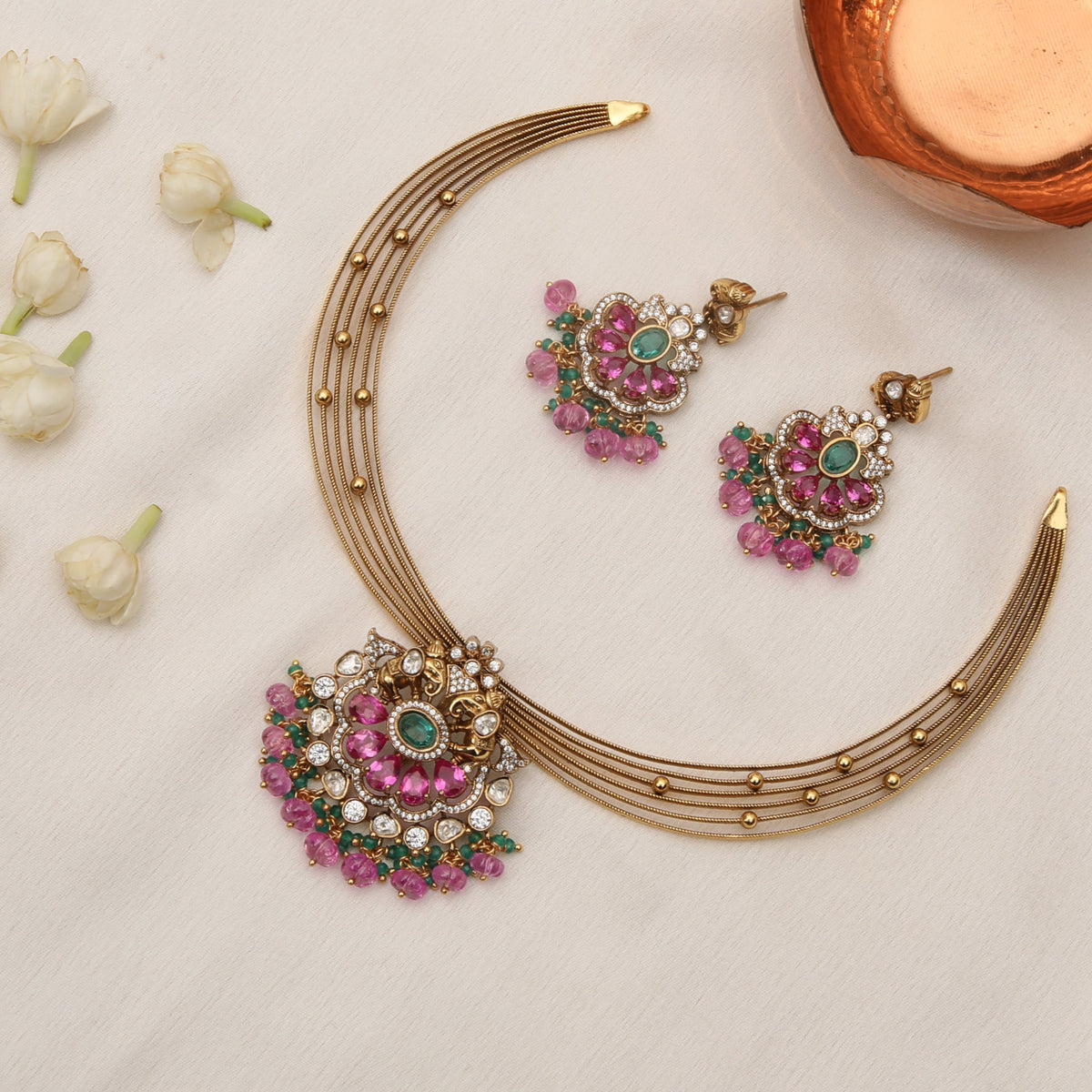 Hansini Kempu Antique Silver Necklace Set