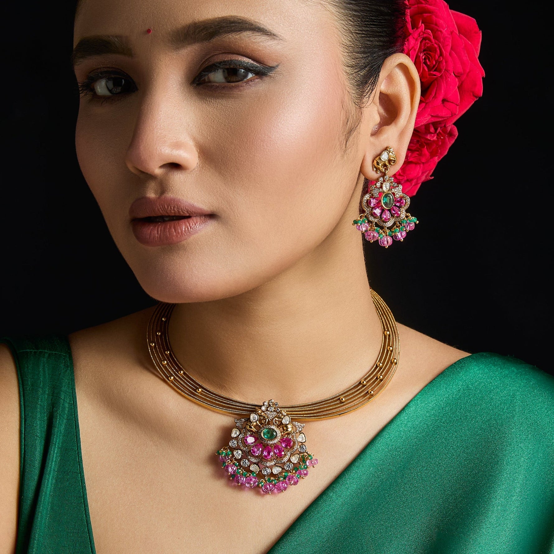 Necklace Hansini Kempu Antique Silver Necklace Set