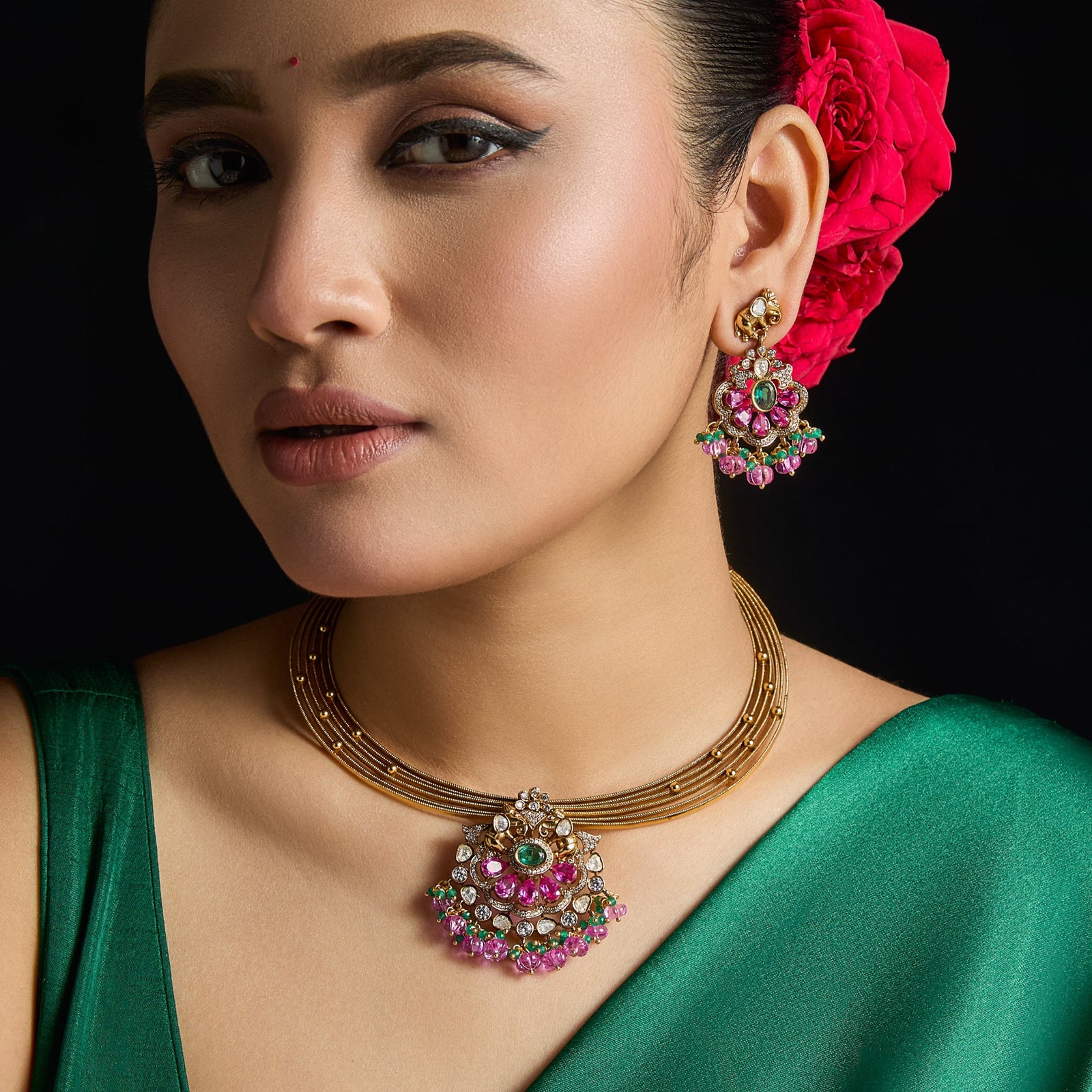 Hansini Kempu Antique Silver Necklace Set