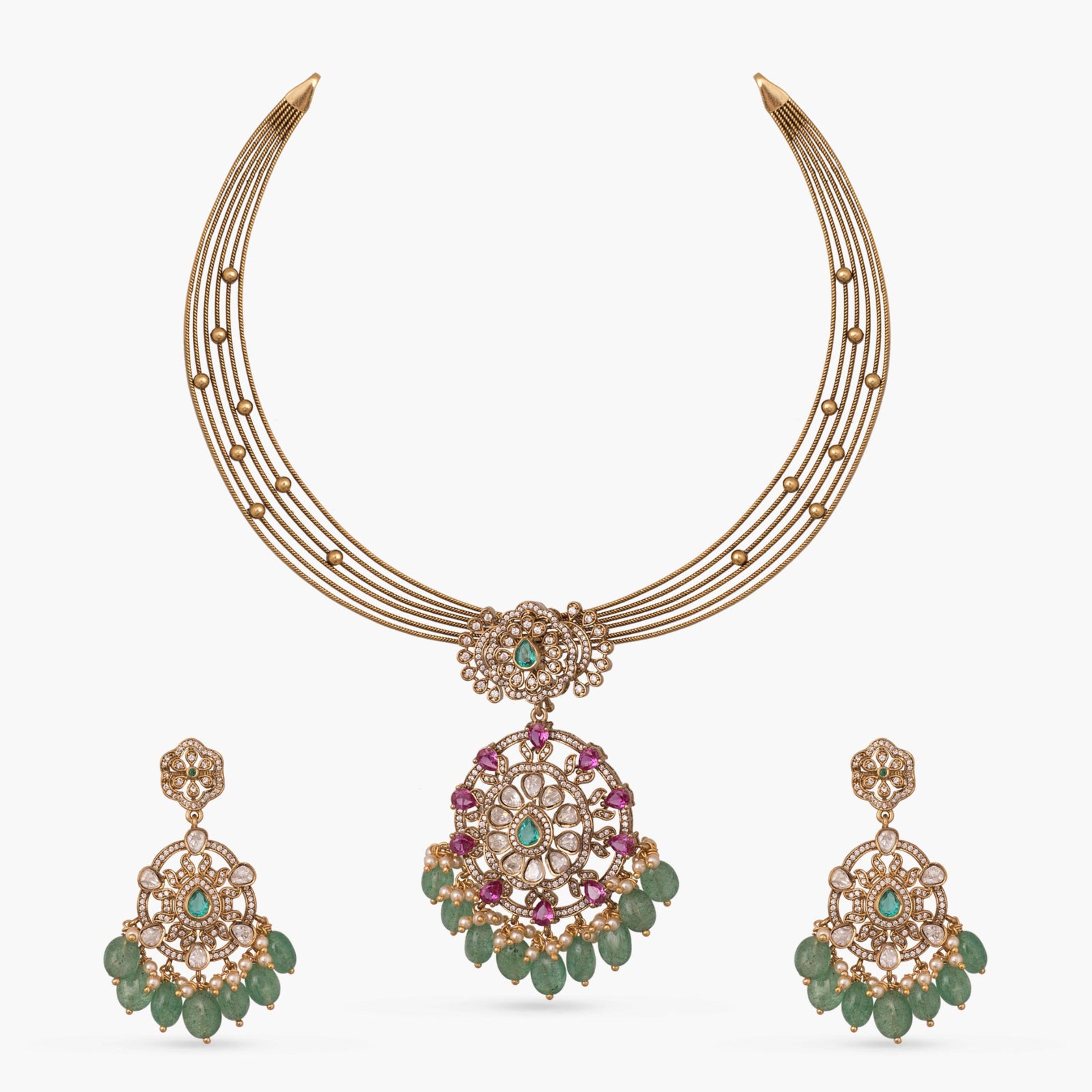 Pranika Kempu Antique Silver Necklace Set