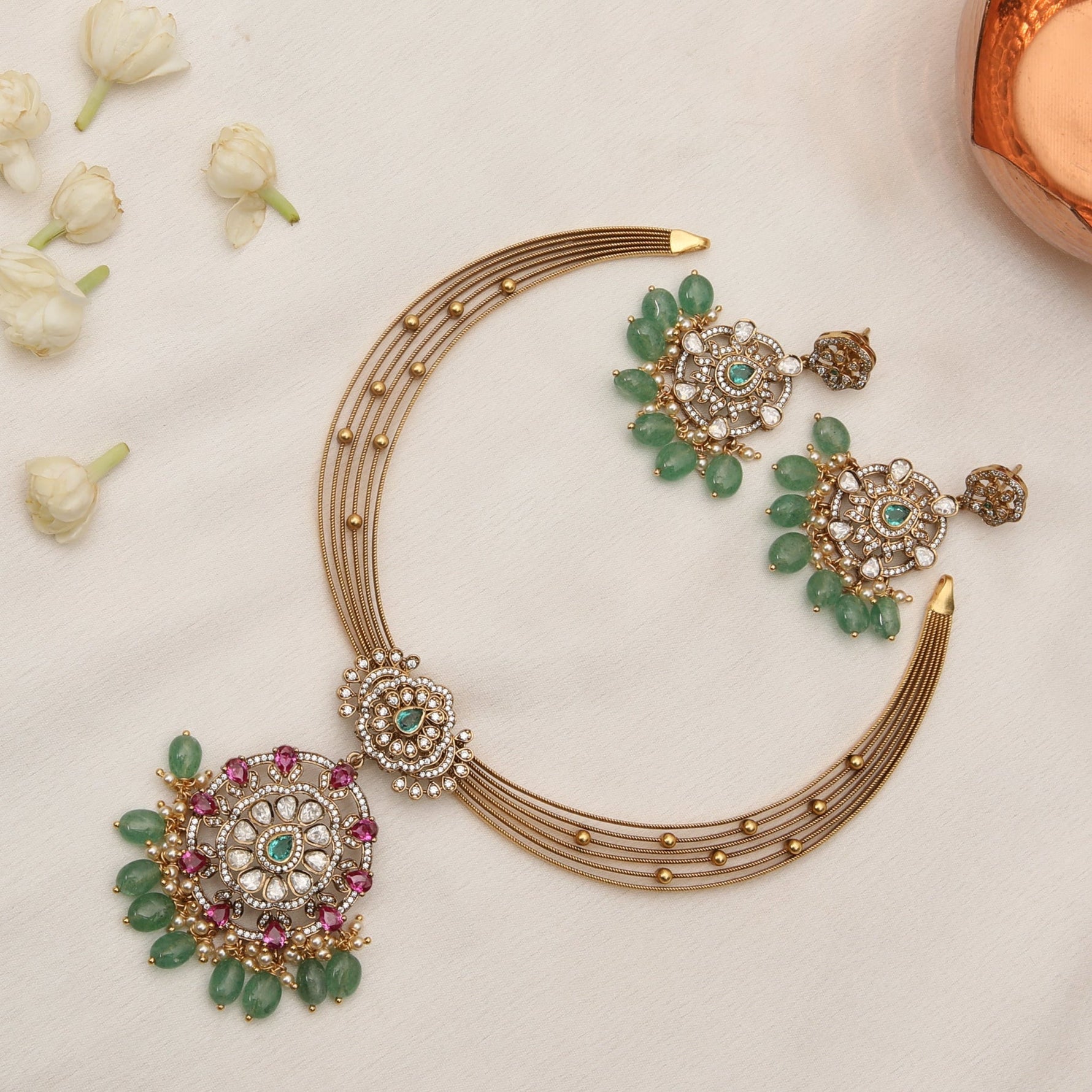Necklace Pranika Kempu Antique Silver Necklace Set