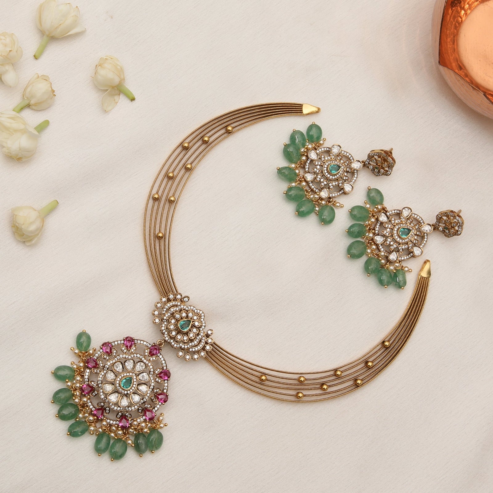 Pranika Kempu Antique Silver Necklace Set