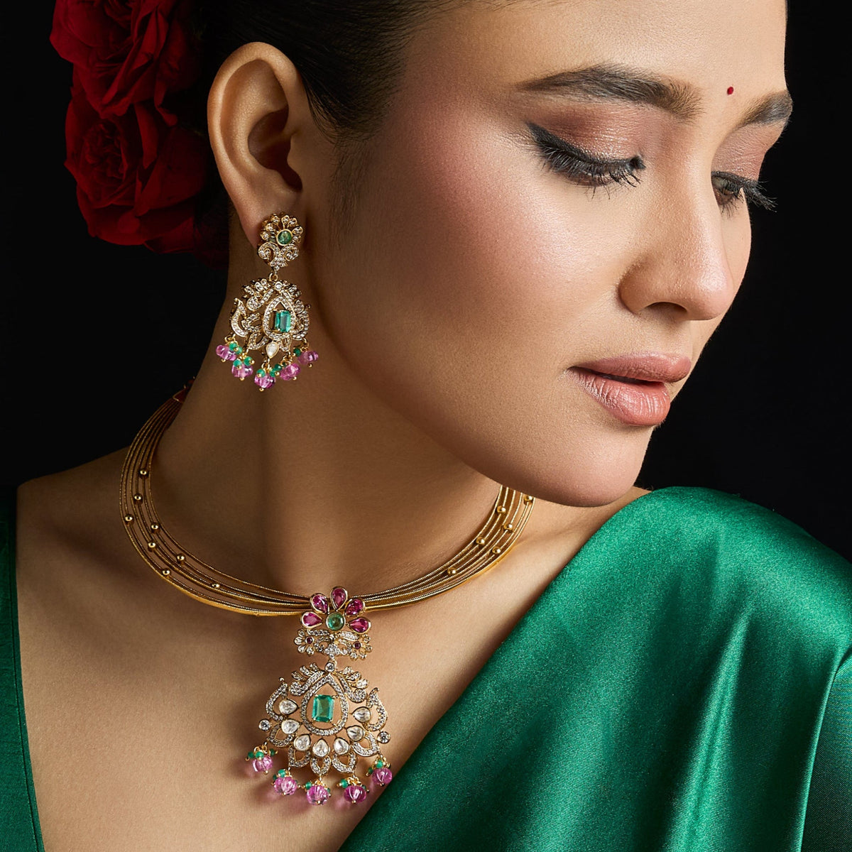 Mohana Kempu Antique Silver Necklace Set