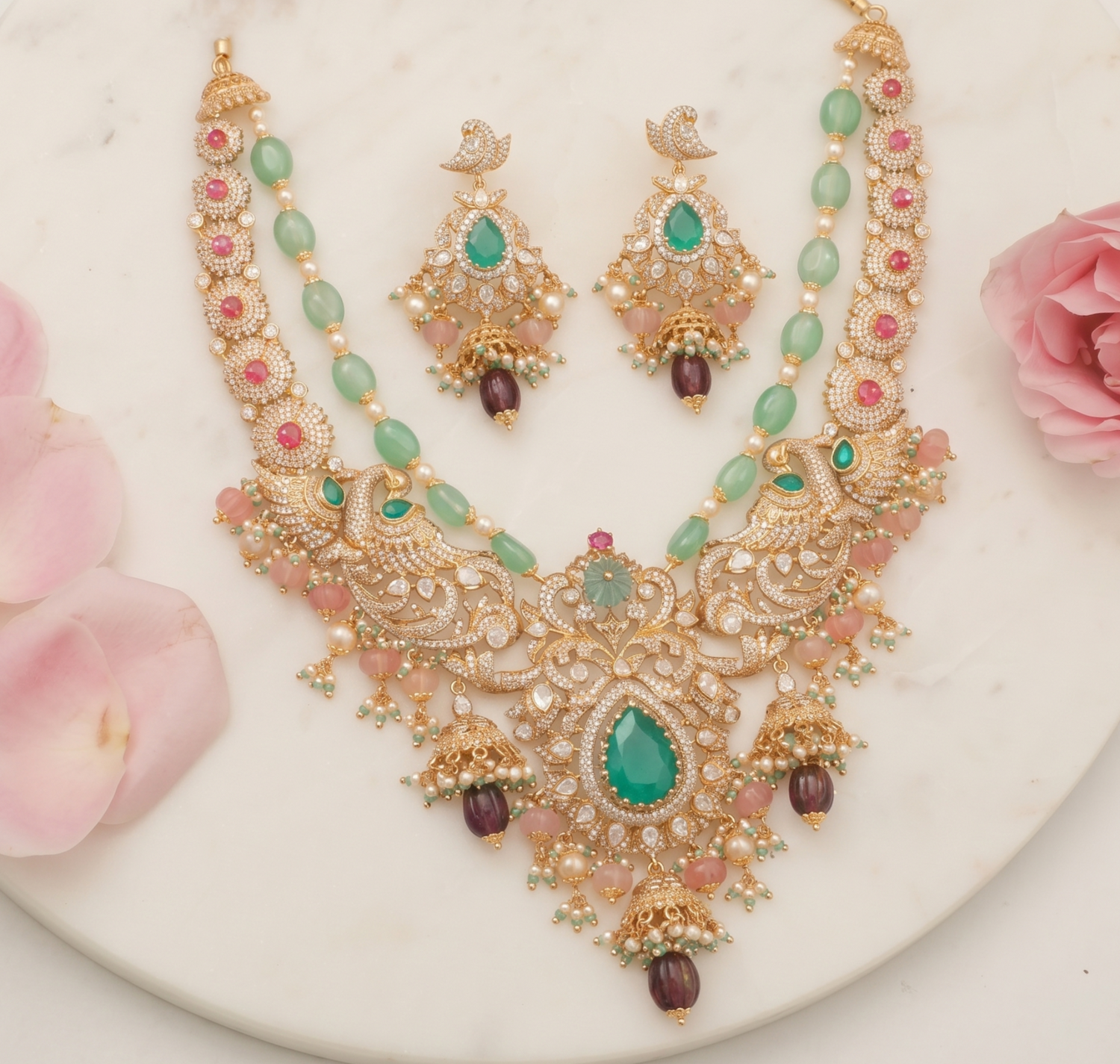 Amravati Moissanite Silver Necklace Set
